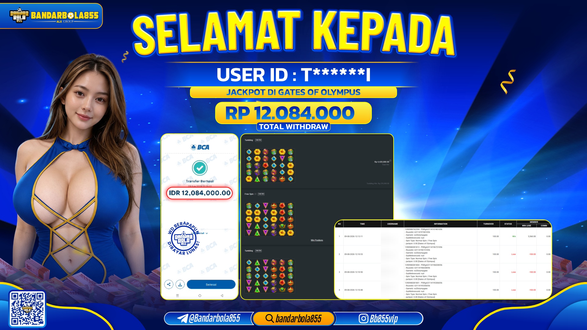 JACKPOT BANDARBOLA855 DI GATES OF OLYMPUS Rp12.084.000, - LUNAS🎖