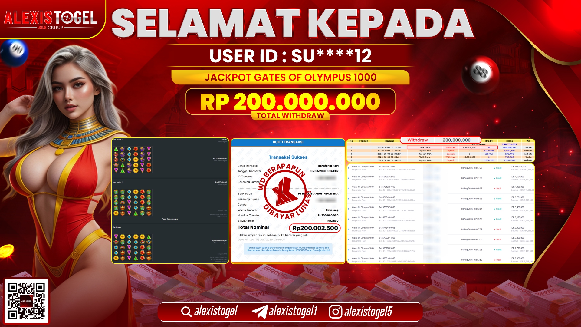 ALEXISTOGEL JACKPOT DI GATES OF OLYMPUS 1000 RP.200.000.000,- LUNAS