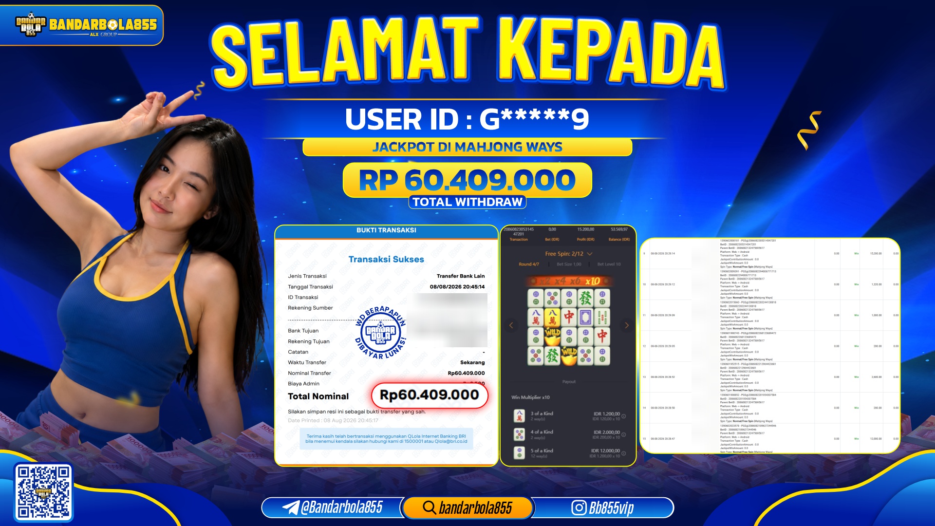 JACKPOT BANDARBOLA855 DI MAHJONG WAYS Rp60.409.000, - LUNAS🎖