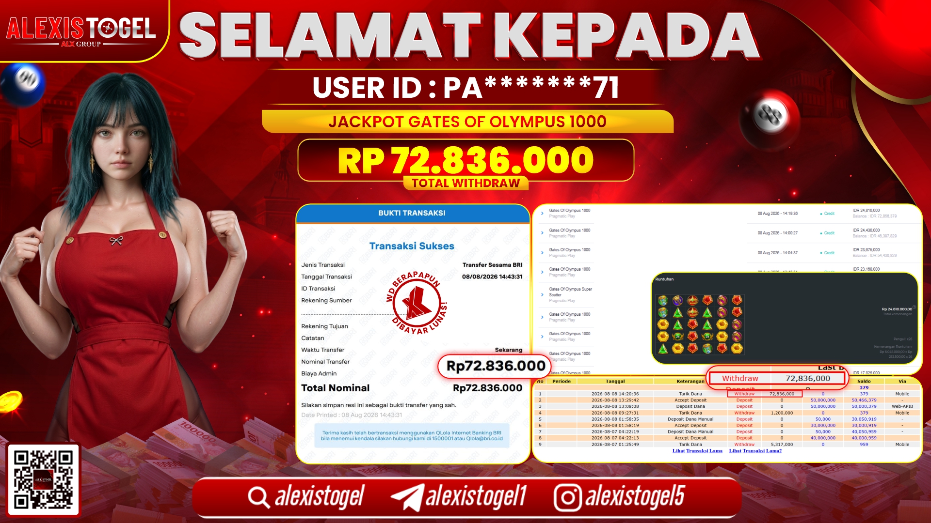 ALEXISTOGEL JACKPOT DI GATES OF OLYMPUS 1000 RP.72.836.000,- LUNAS