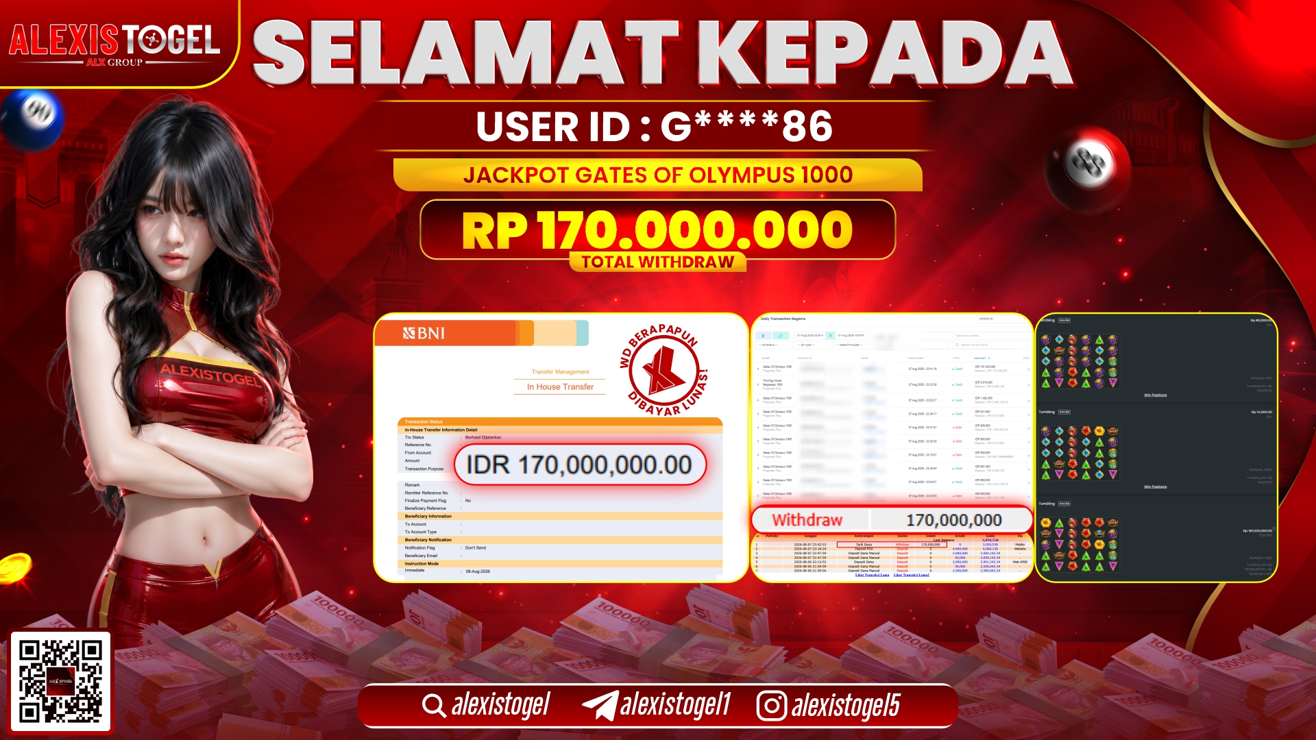 ALEXISTOGEL JACKPOT DI GATES OF OLYMPUS 1000 RP.170.000.000,- LUNAS