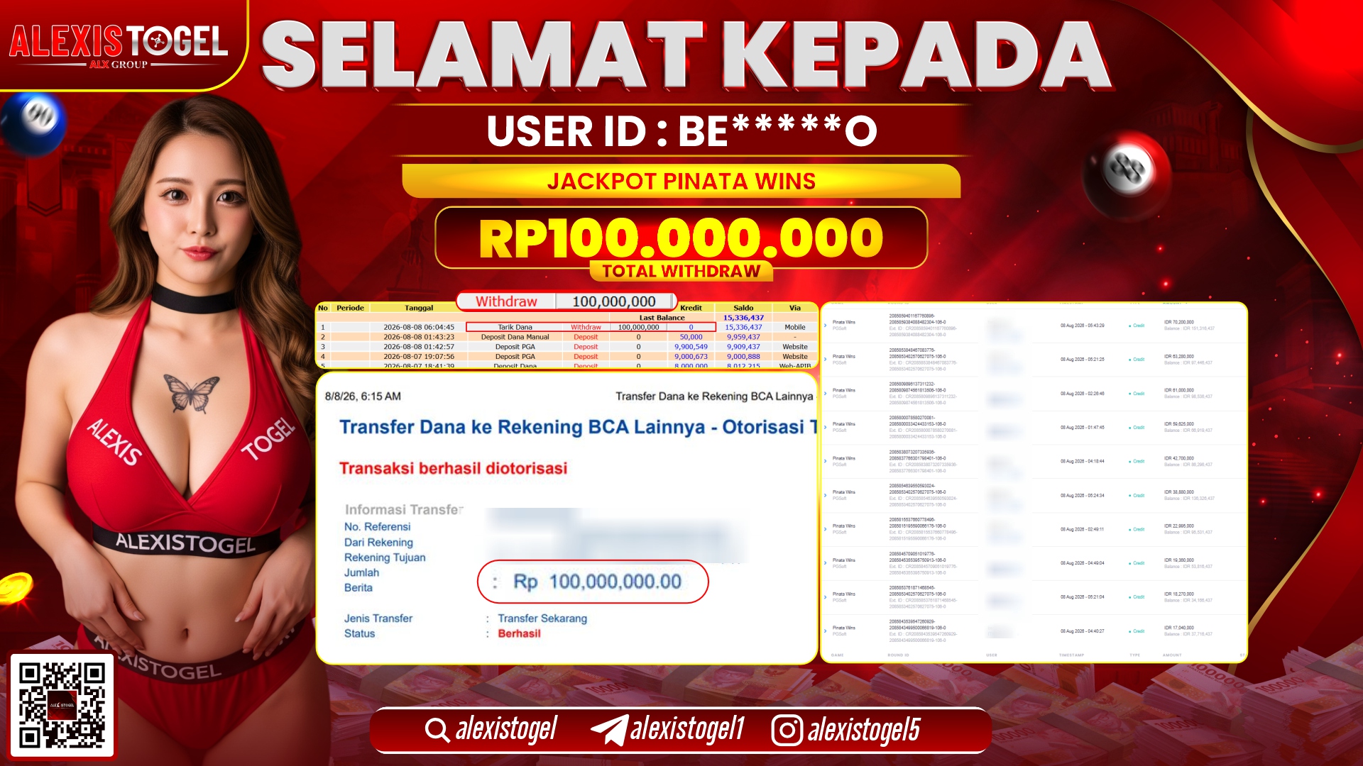 ALEXISTOGEL JACKPOT DI PINATA WINS RP.100.000.000,- LUNAS
