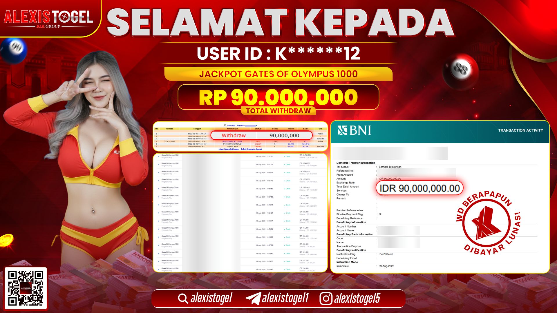 ALEXISTOGEL JACKPOT DI GATES OF OLYMPUS 1000 RP.90.000.000,- LUNAS