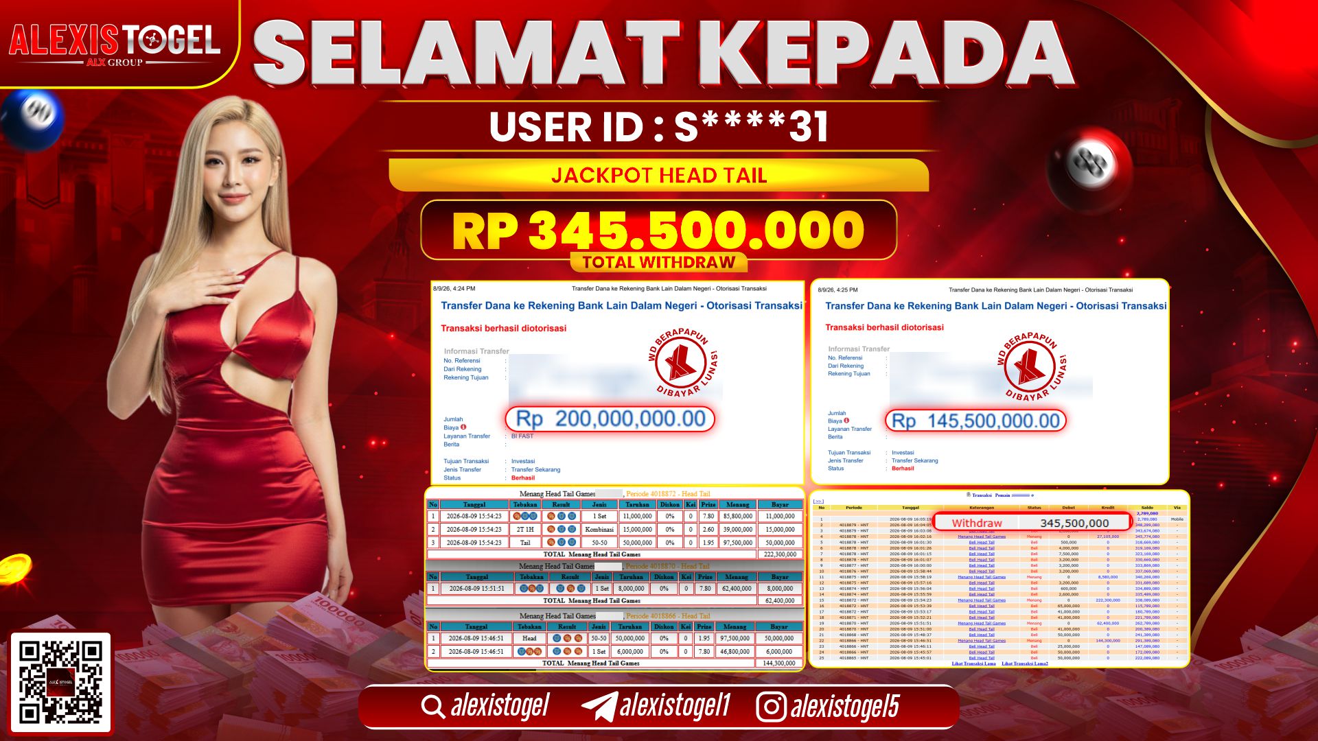 ALEXISTOGEL JACKPOT DI HEAD TAIL GAMES RP.345.500.000,- LUNAS