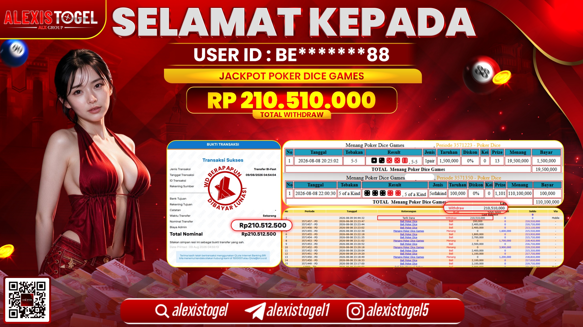 ALEXISTOGEL JACKPOT DI POKER DICE GAMES RP.210.510.000,- LUNAS