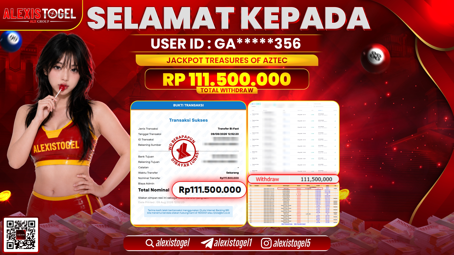 ALEXISTOGEL JACKPOT DI TREASURE OF AZTEC RP.111.500.000,- LUNAS