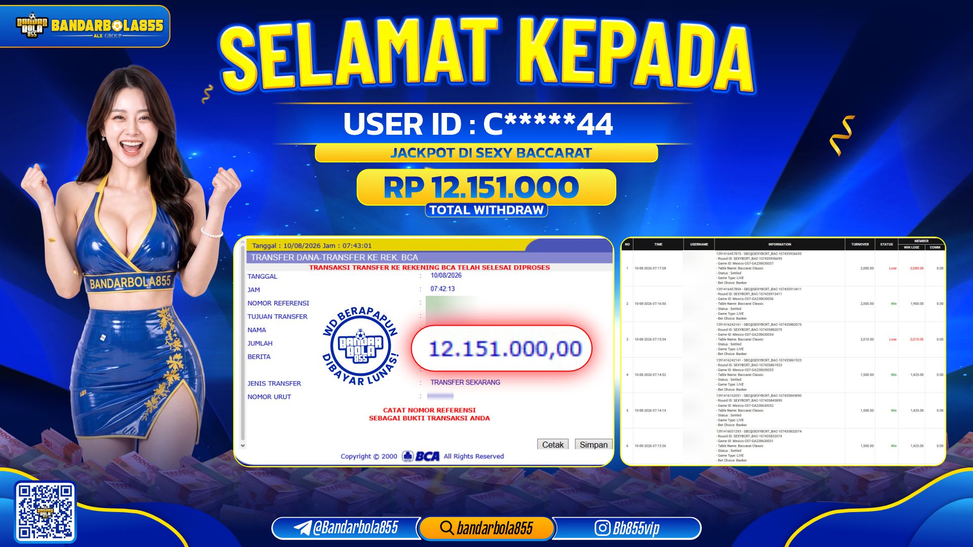 JACKPOT BANDARBOLA855 DI SEXY BACCARAT Rp12.151.000, - LUNAS🎖