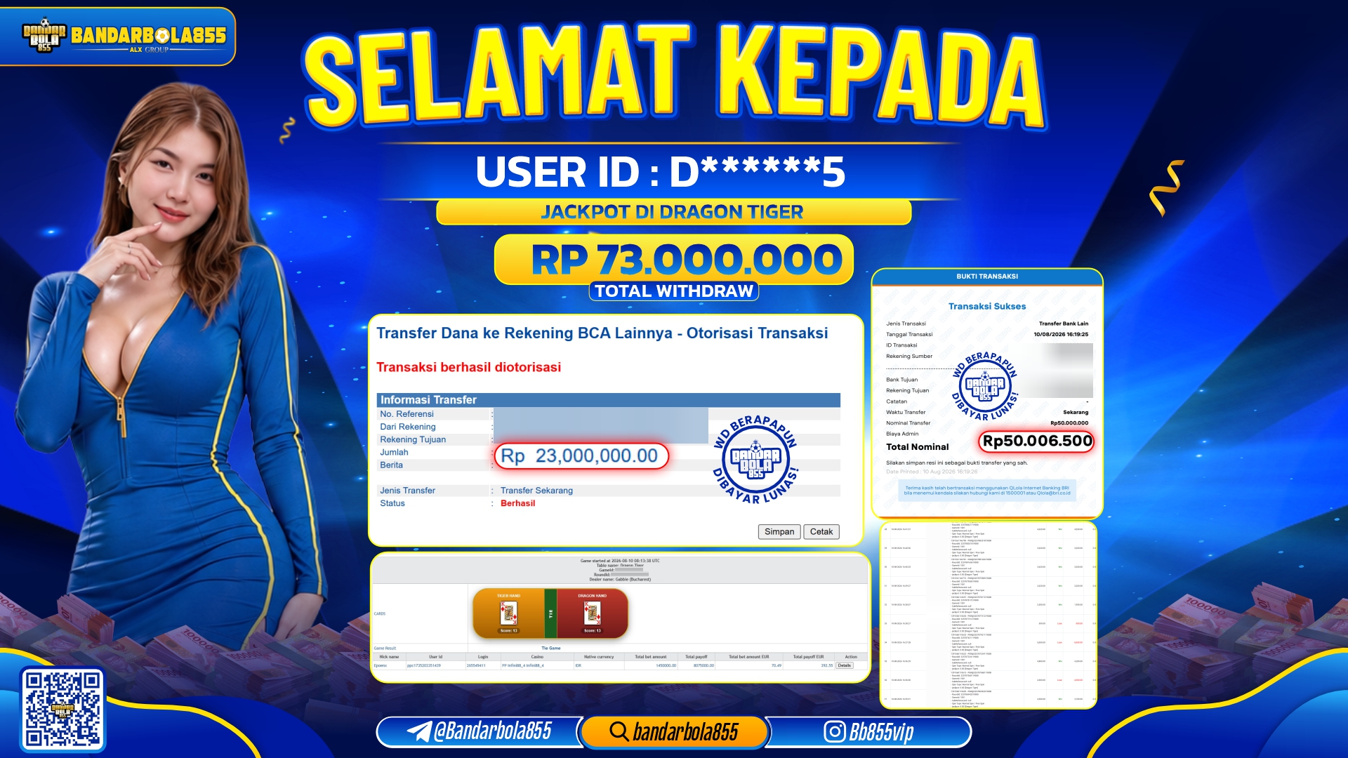 JACKPOT BANDARBOLA855 DI DRAGON TIGER Rp73.000.000, - LUNAS🎖