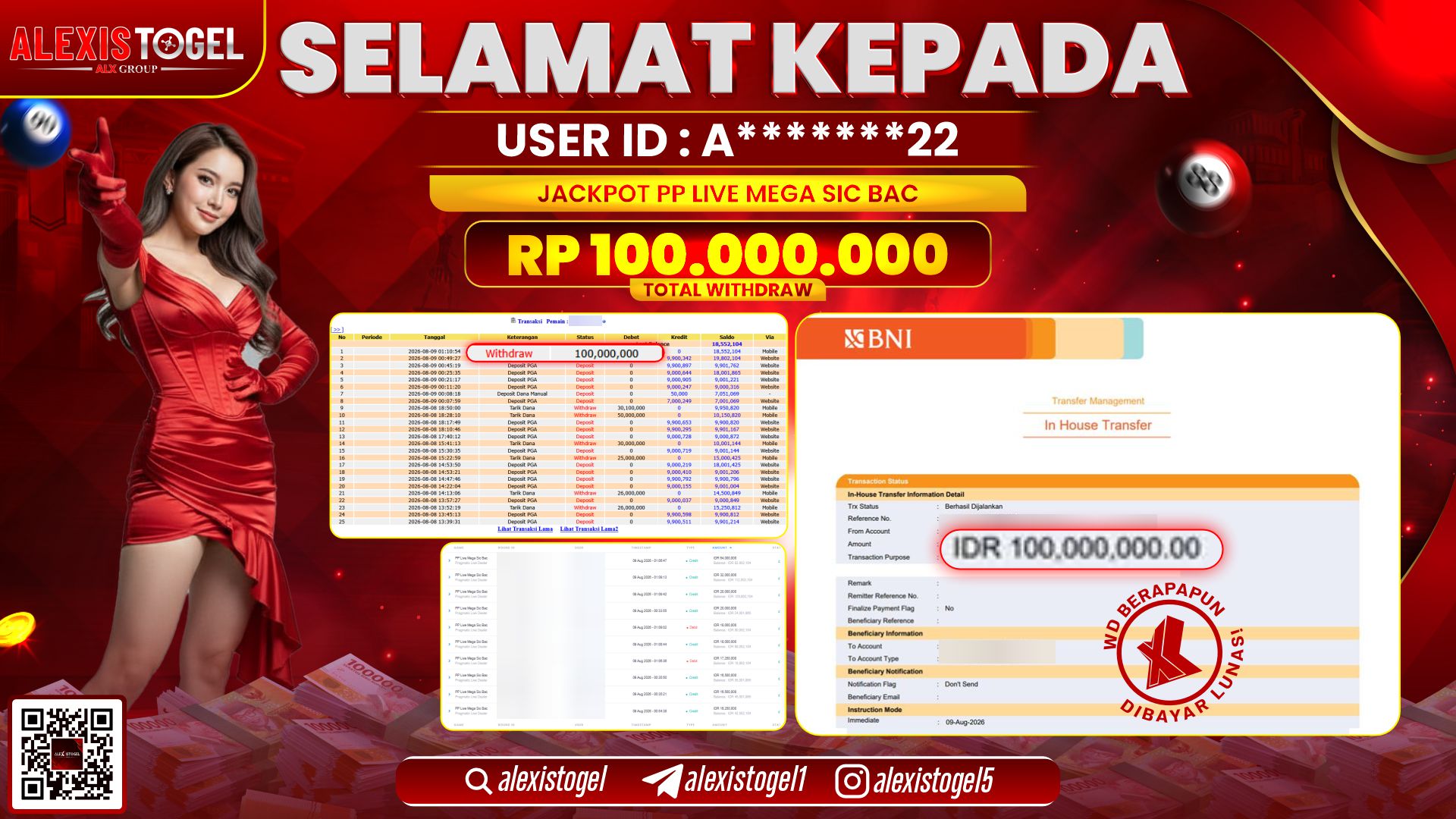 ALEXISTOGEL JACKPOT DI PP LIVE MEGA SIC BAC RP.100.000.000,- LUNAS