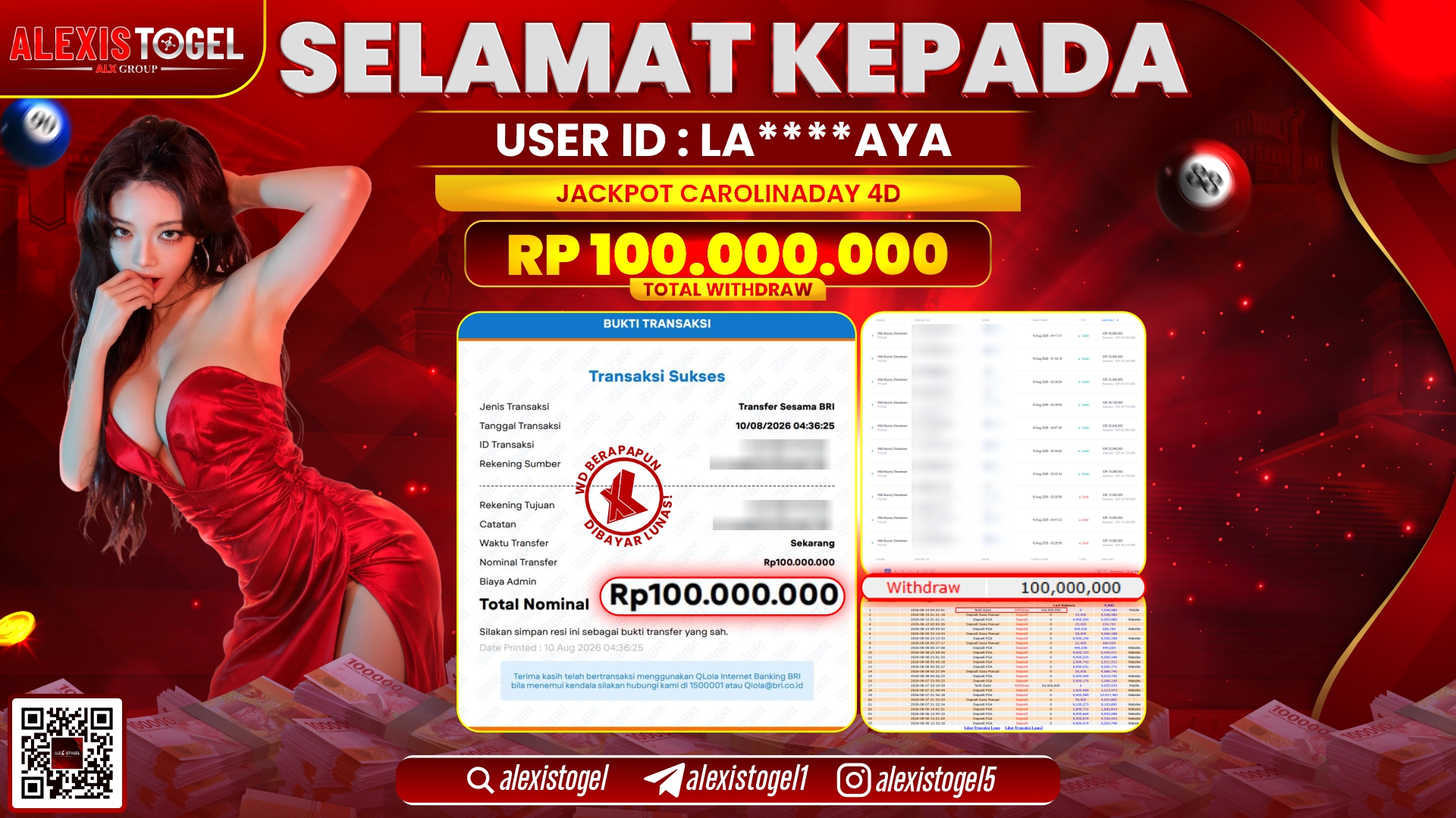 ALEXISTOGEL JACKPOT DI PASARAN CAROLINADAY 4D RP.100.000.000,- LUNAS