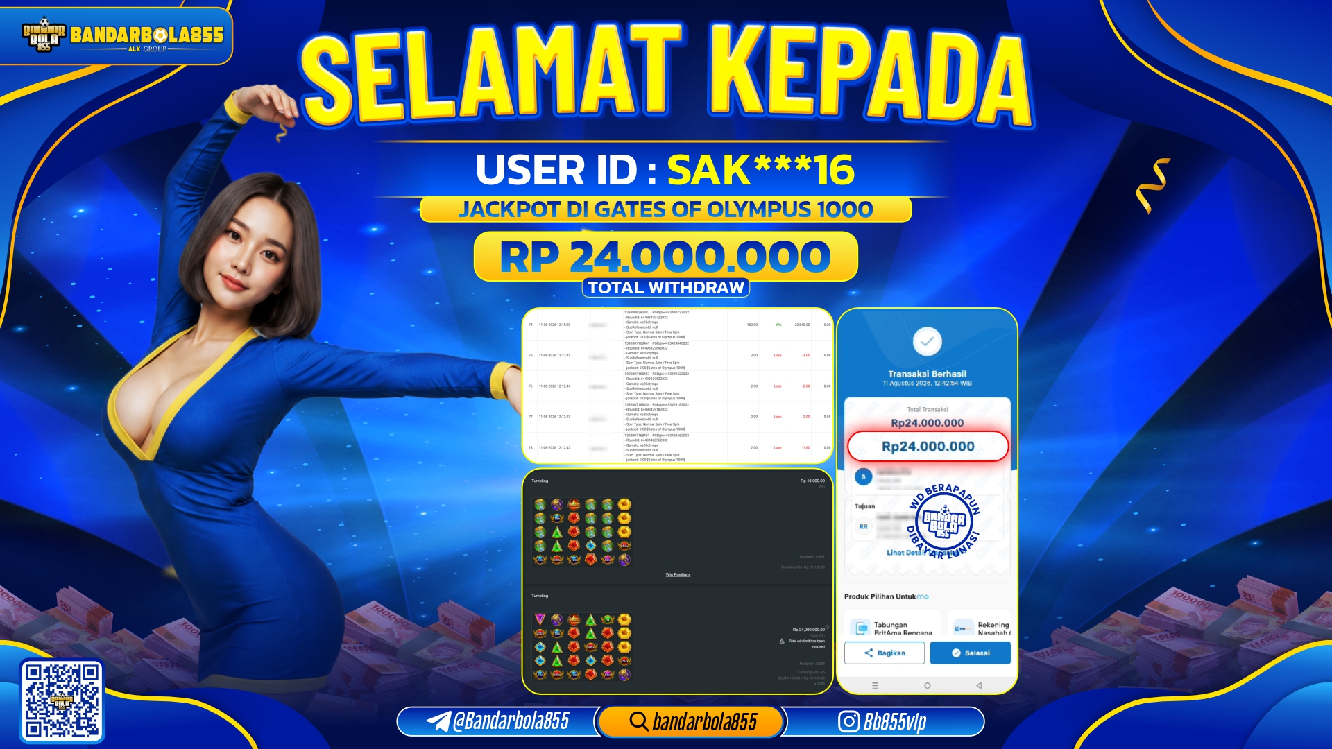 JACKPOT BANDARBOLA855 DI GATES OF OLYMPUS 1000 Rp24.000.000, - LUNAS🎖