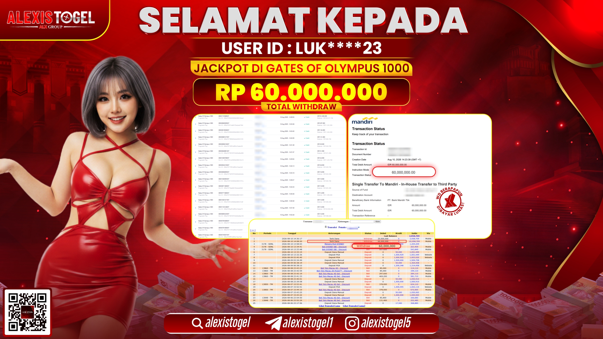 ALEXISTOGEL JACKPOT DI GATES OF OLYMPUS 1000 RP.60.000.000,- LUNAS