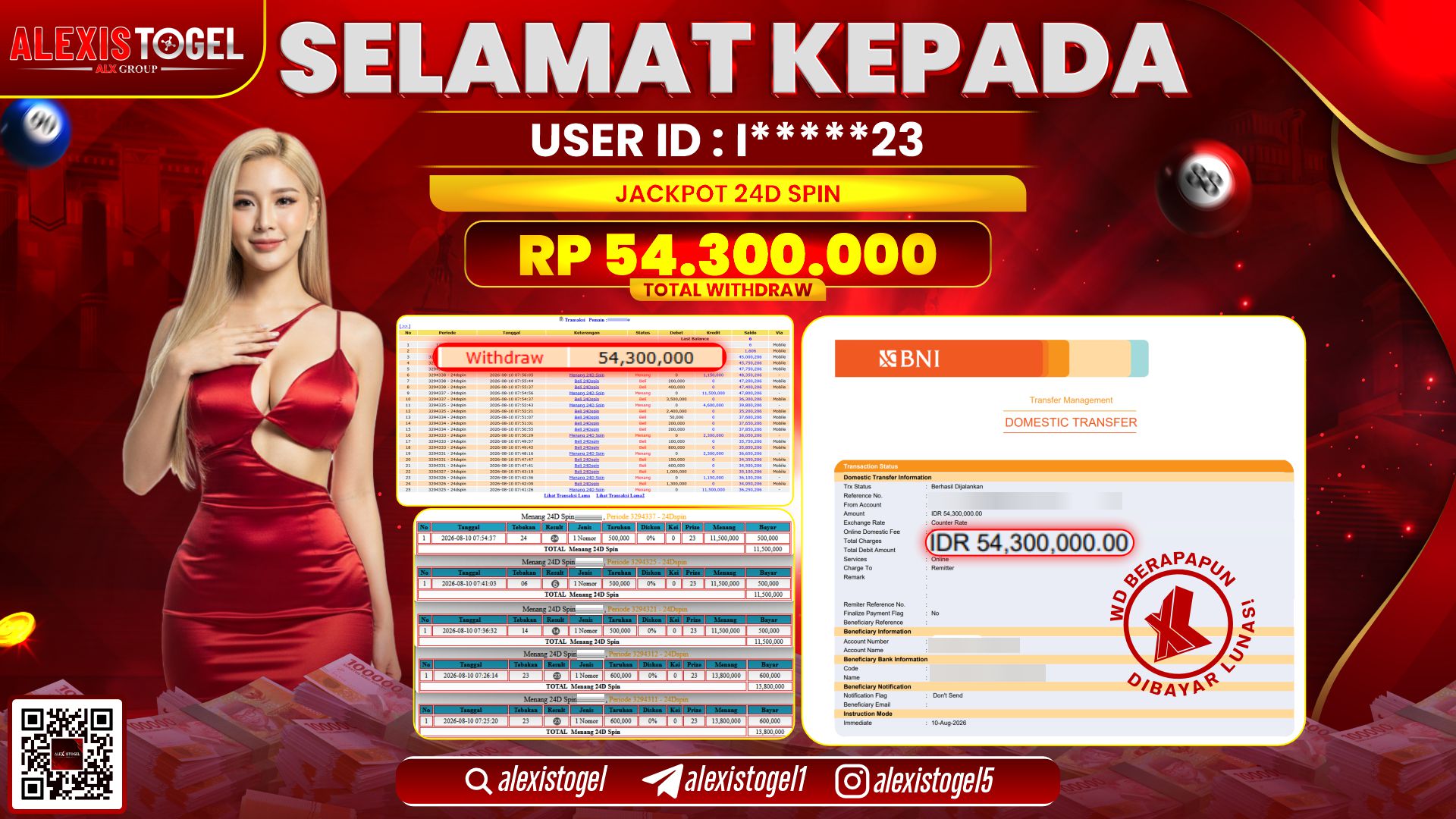 ALEXISTOGEL JACKPOT DI 24D SPIN RP.54.300.000,- LUNAS