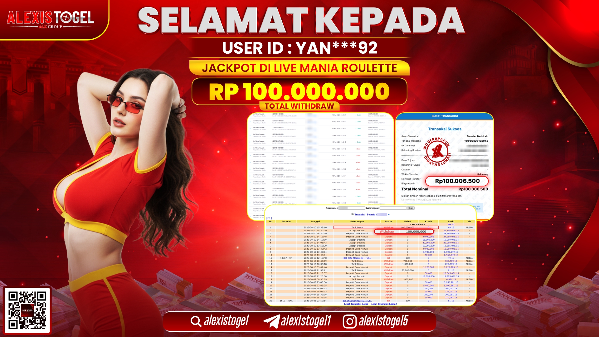 ALEXISTOGEL JACKPOT DI LIVE MANIA ROULETTE RP.100.000.000,- LUNAS