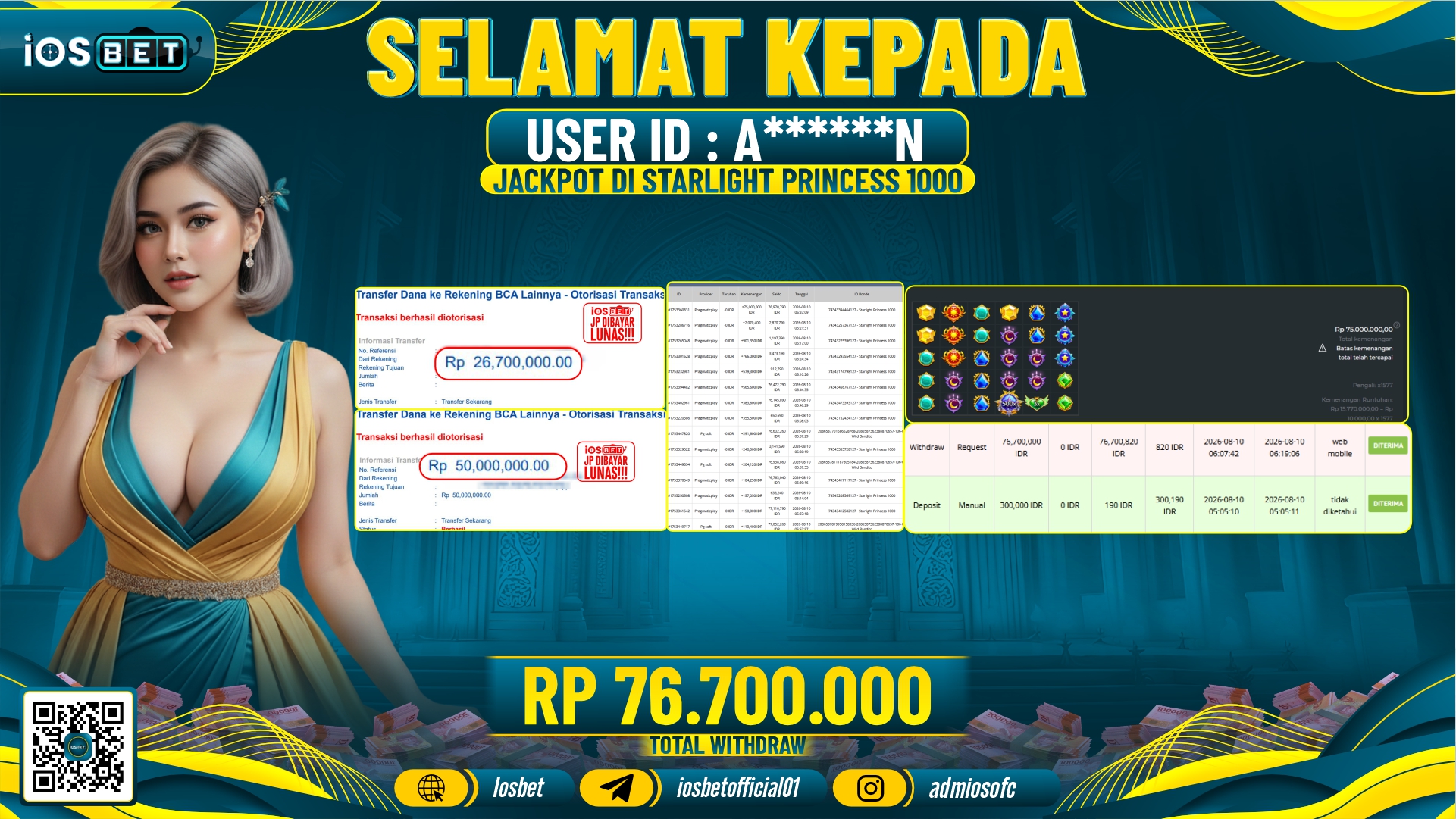 Bukti Pembayaran LUNAS SLOT GAME GACOR Rp.76.700.000.-