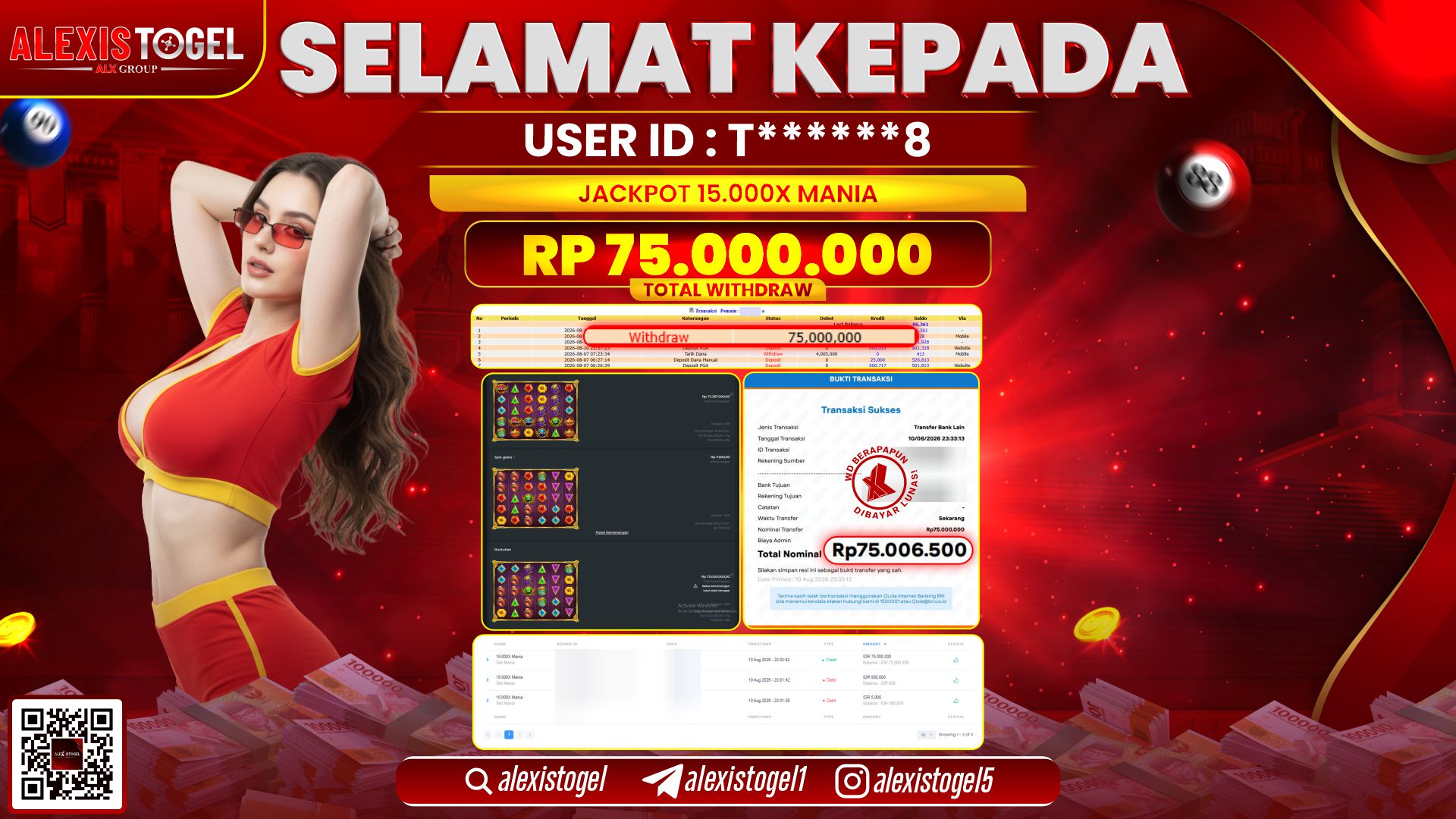 ALEXISTOGEL JACKPOT DI 15.000X MANIA RP.75.000.000,- LUNAS