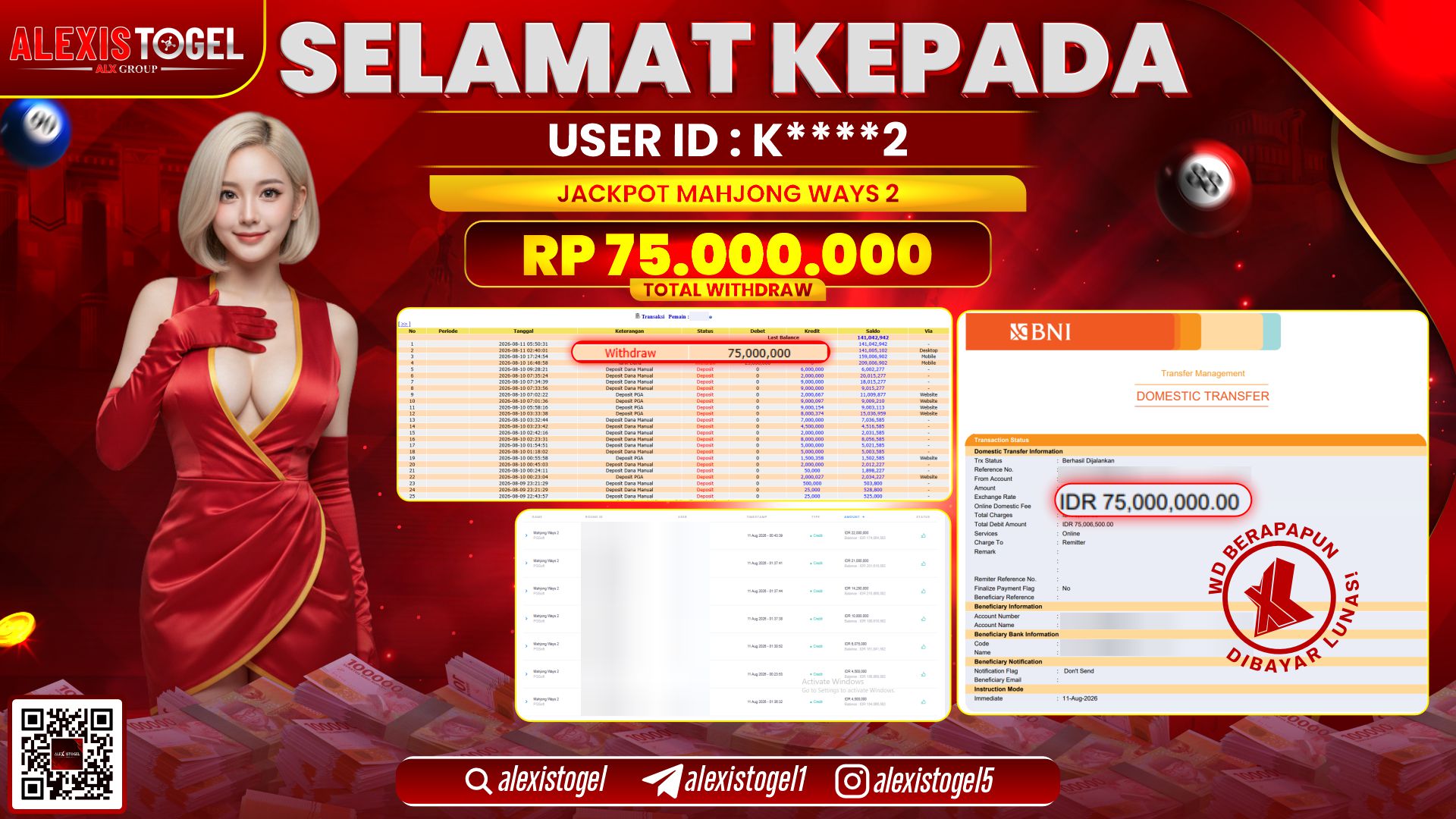 ALEXISTOGEL JACKPOT DI MAHJONG WAYS 2 RP.75.000.000,- LUNAS