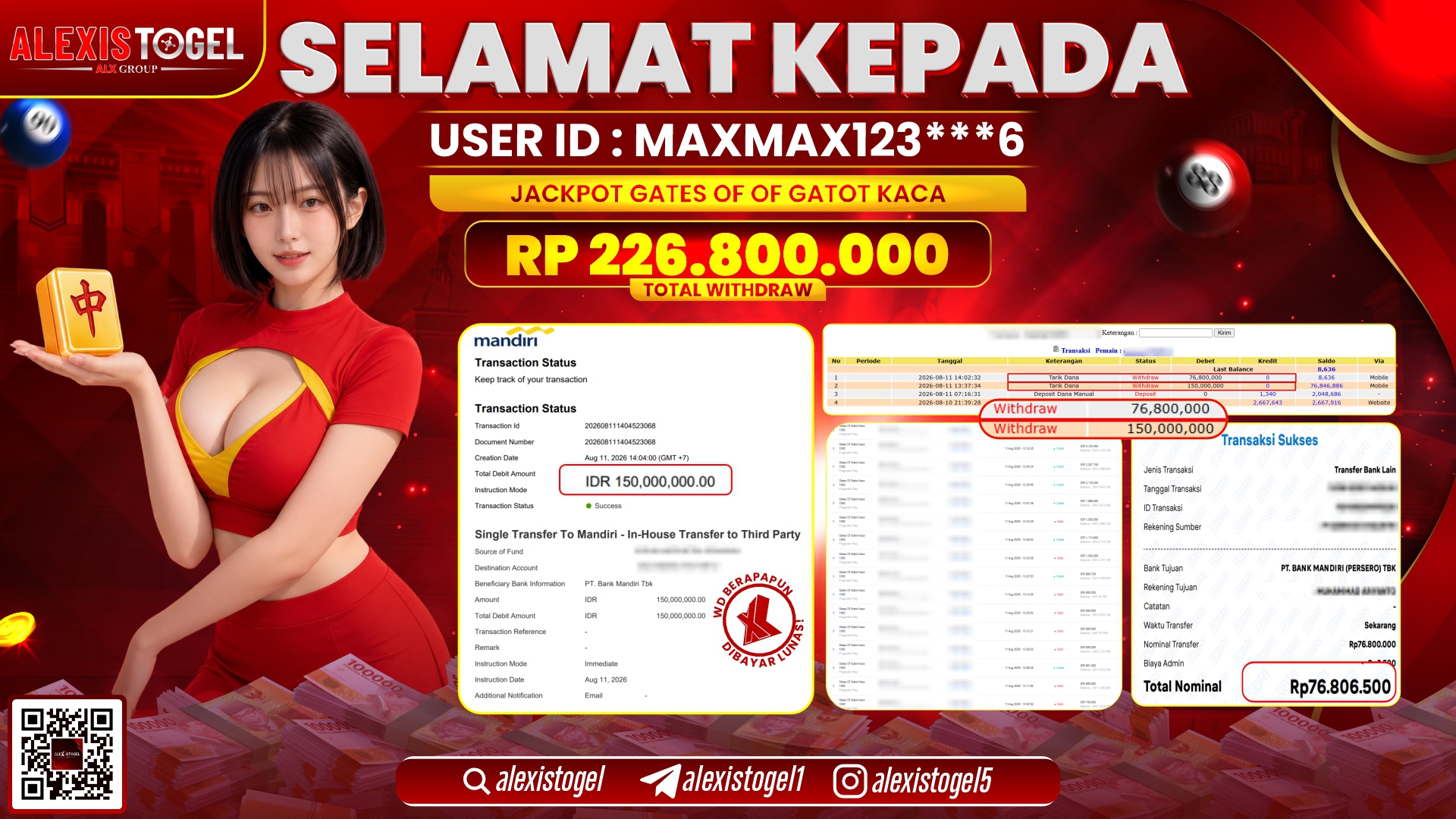 ALEXISTOGEL JACKPOT DI GATES OF GATOT KACA RP.226.800.000,- LUNAS