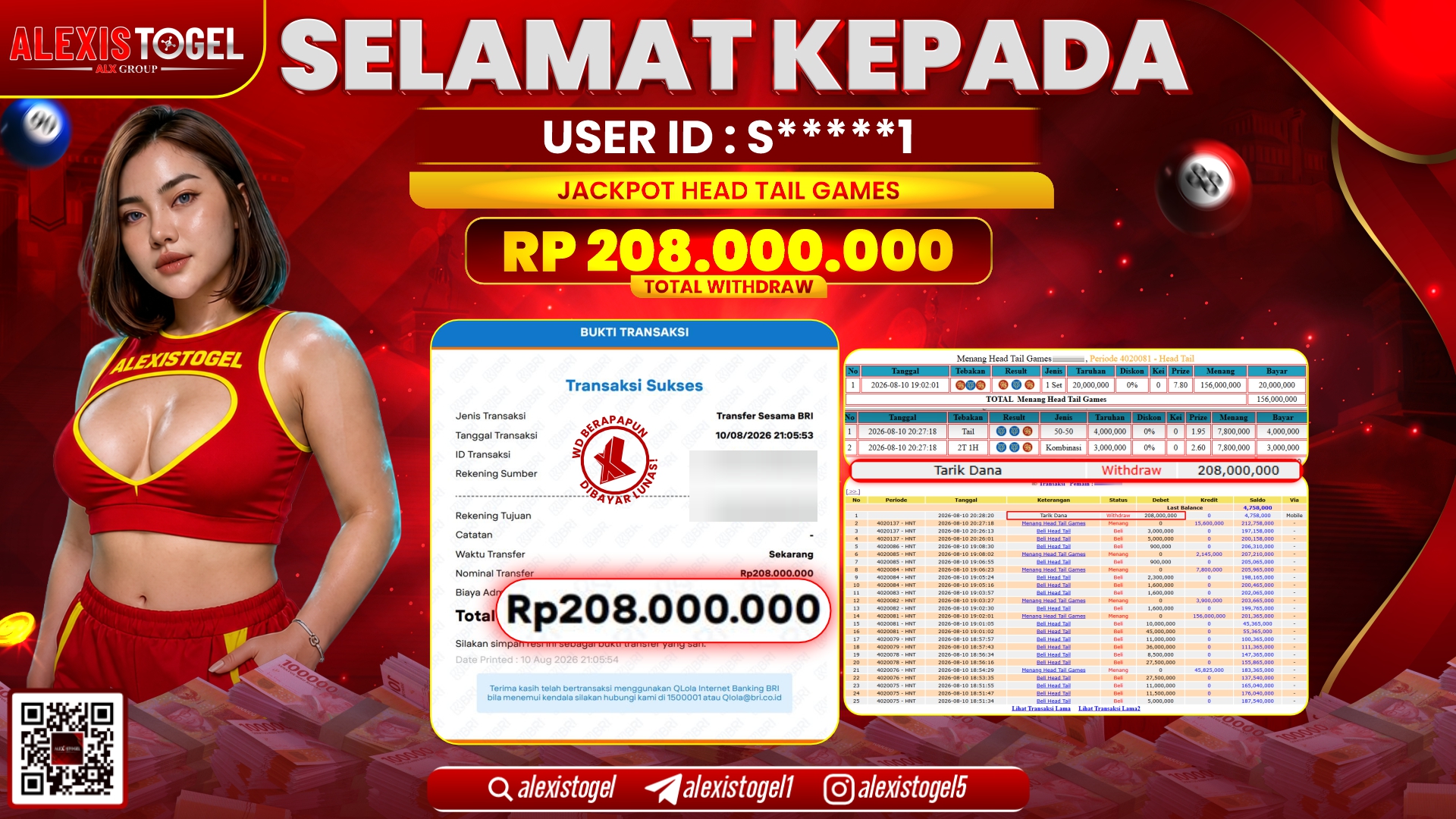 ALEXISTOGEL JACKPOT DI HEAD TAIL GAMES RP.208.000.000,- LUNAS