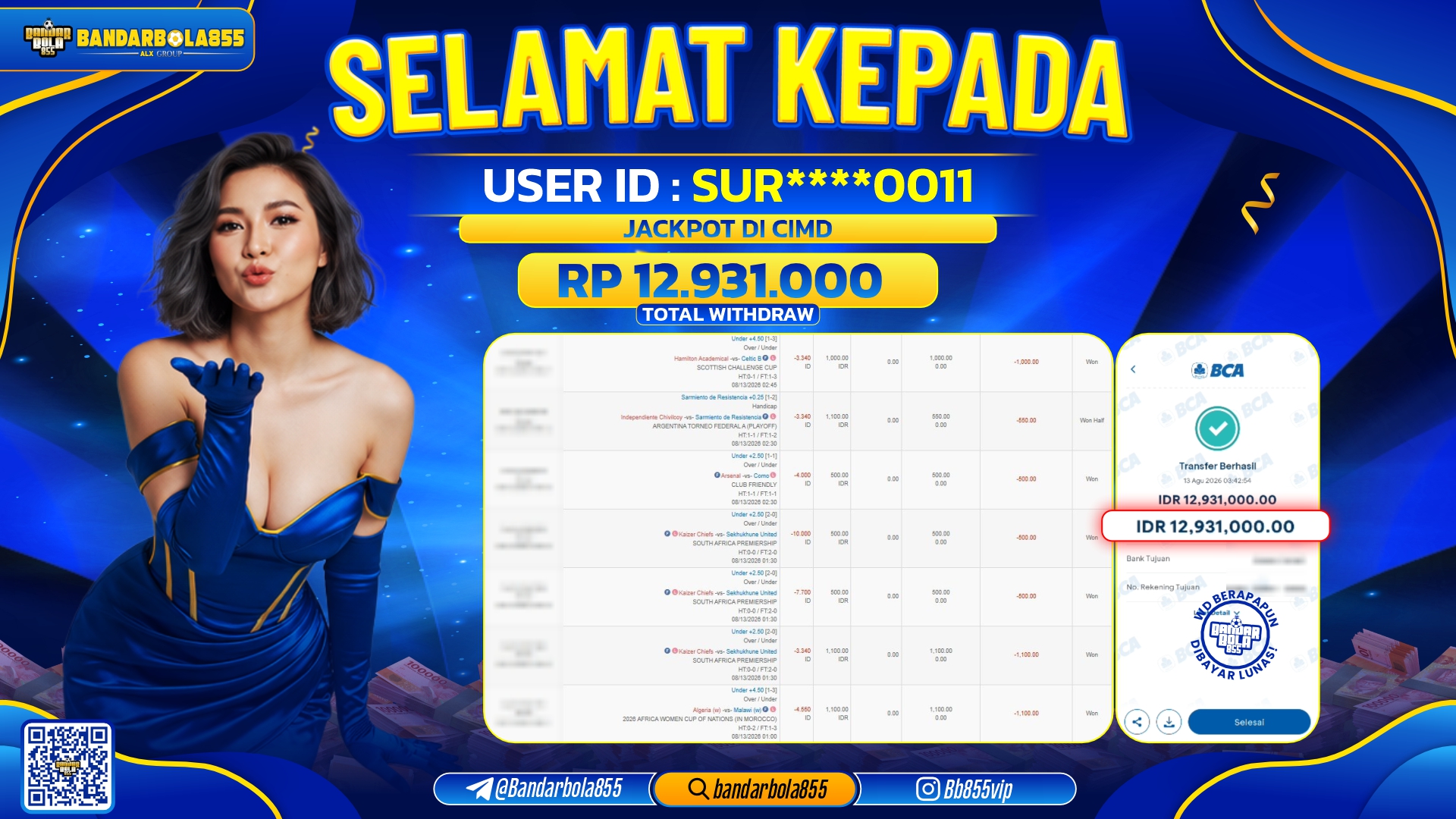 JACKPOT BANDARBOLA855 DI CIMD Rp12.931.000, - LUNAS🎖