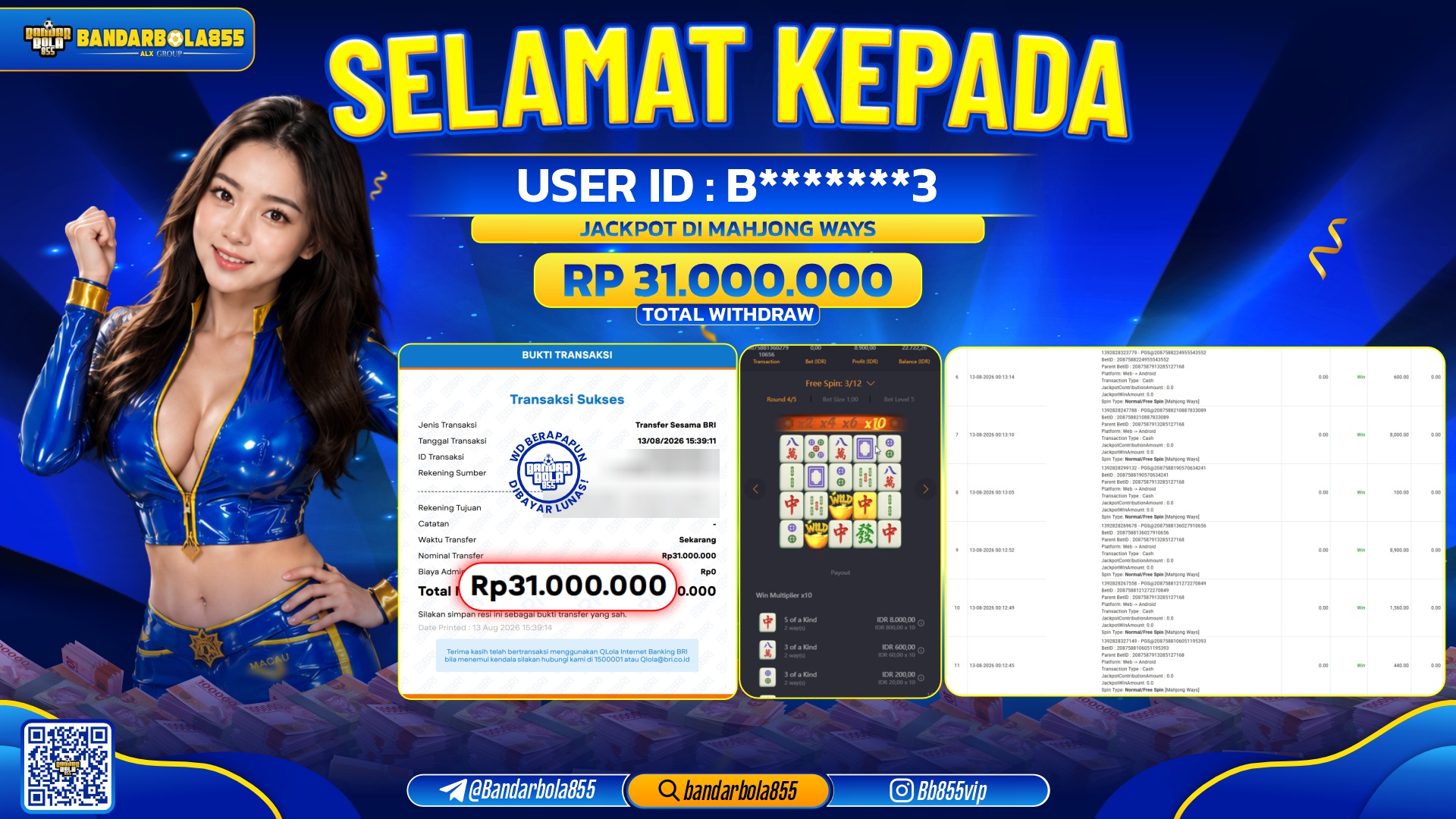 JACKPOT BANDARBOLA855 DI MAHJONG WAYS Rp31.000.000, - LUNAS🎖