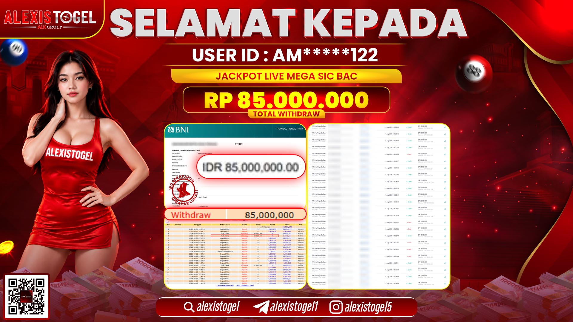 ALEXISTOGEL JACKPOT DI PP LIVE MEGA SIC BAC RP.85.000.000,- LUNAS