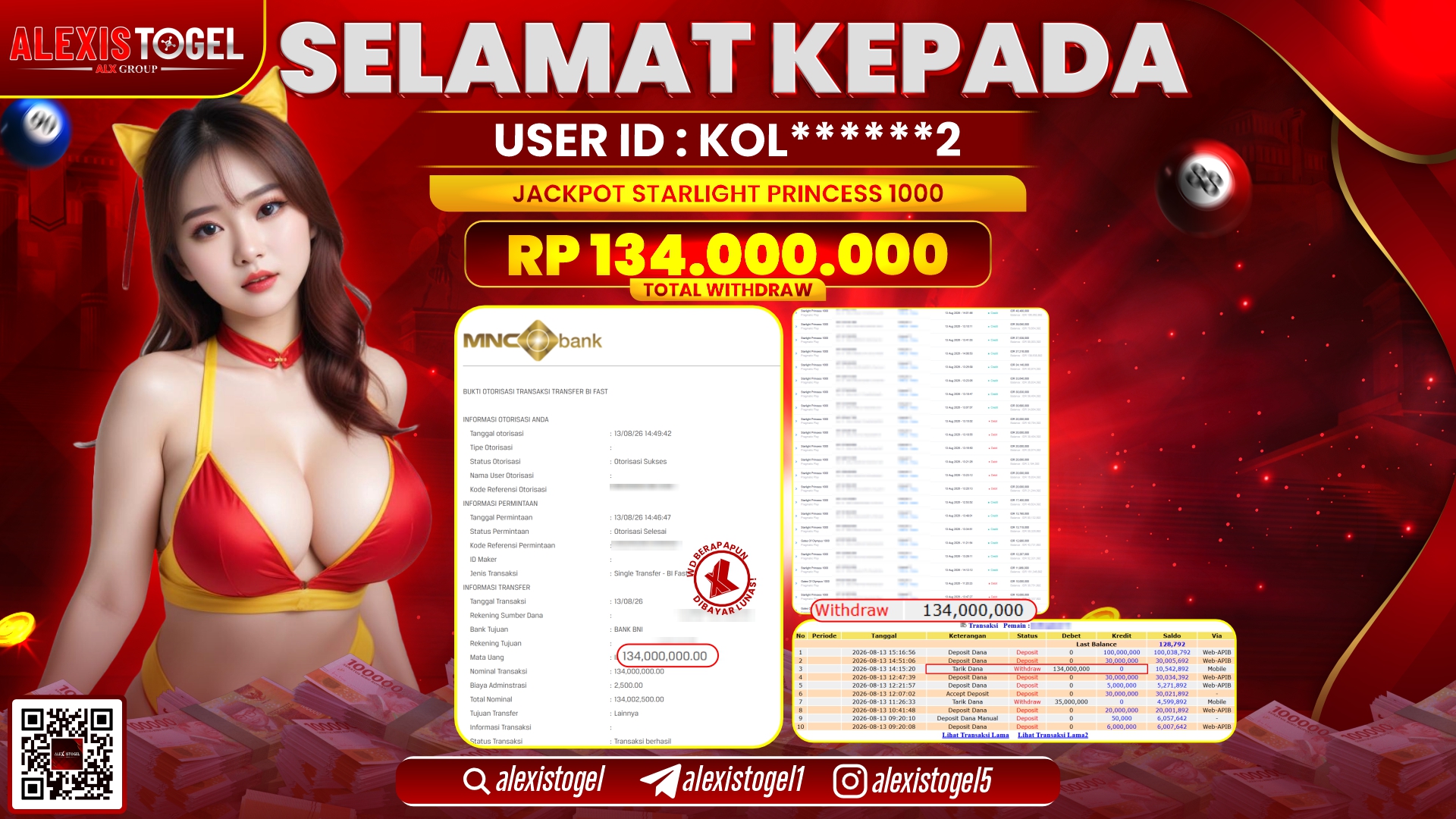 ALEXISTOGEL JACKPOT DI STARLIGHT PRINCESS 1000 RP.134.000.000,- LUNAS