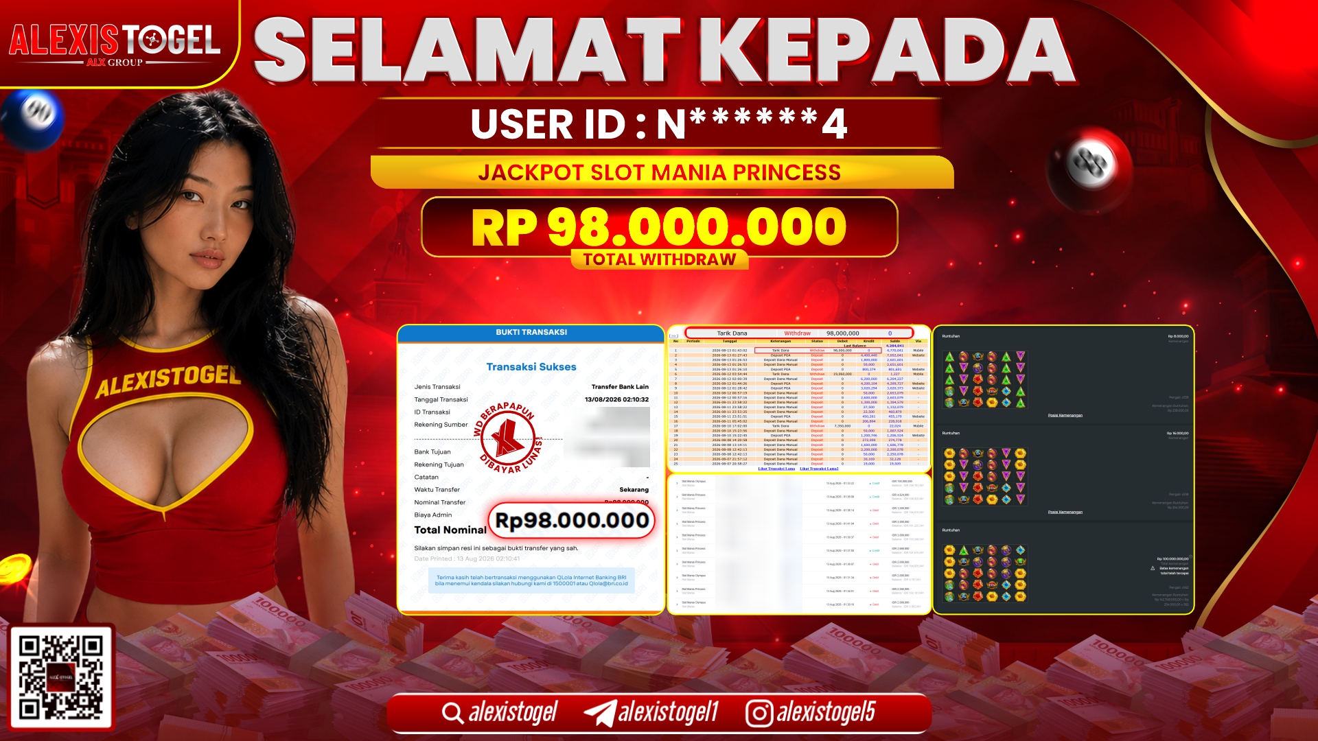 ALEXISTOGEL JACKPOT DI SLOT MANIA PRINCESS RP.98.000.000,- LUNAS
