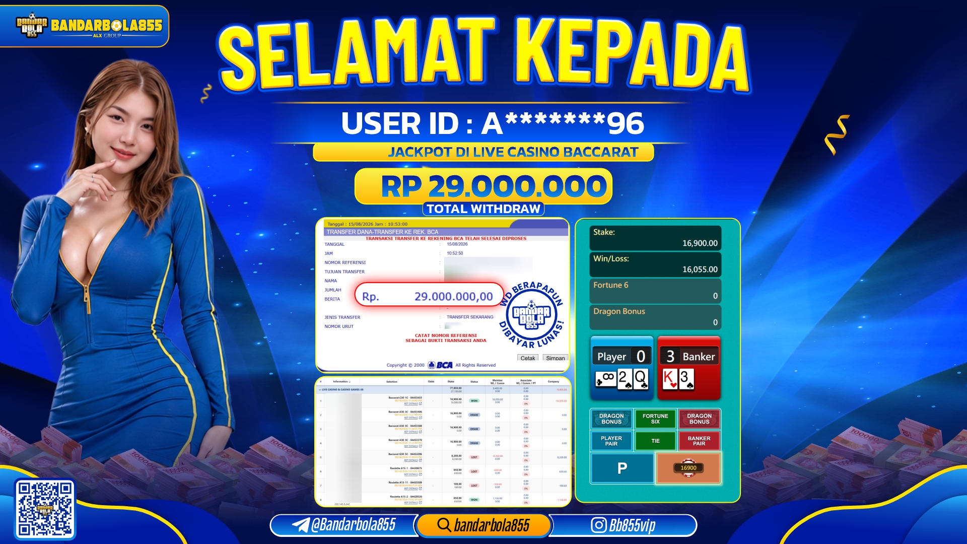 JACKPOT BANDARBOLA855 DI LIVE CASINO BACCARAT Rp29.000.000, - LUNAS🎖