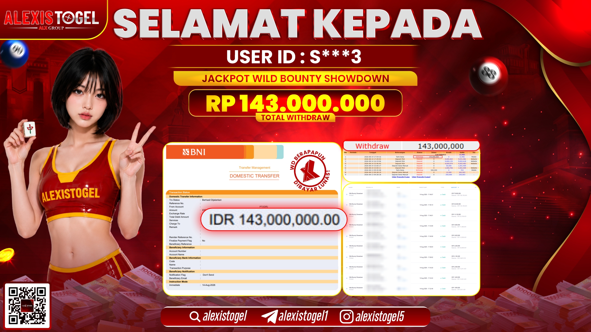 ALEXISTOGEL JACKPOT DI WILD BOUNTY SHOWDOWN RP.143.000.000,- LUNAS