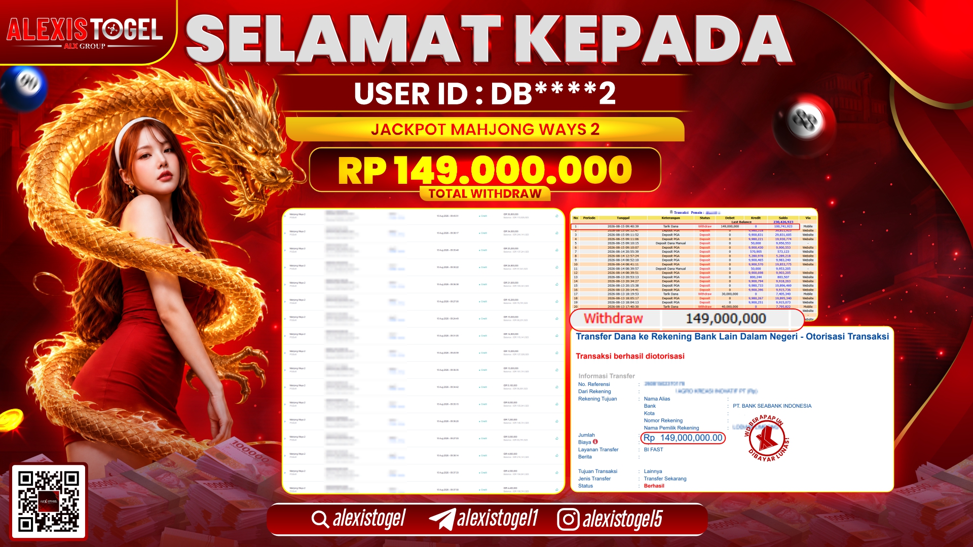 ALEXISTOGEL JACKPOT DI MAHJONG WAYS 2 RP.149.000.000,- LUNAS