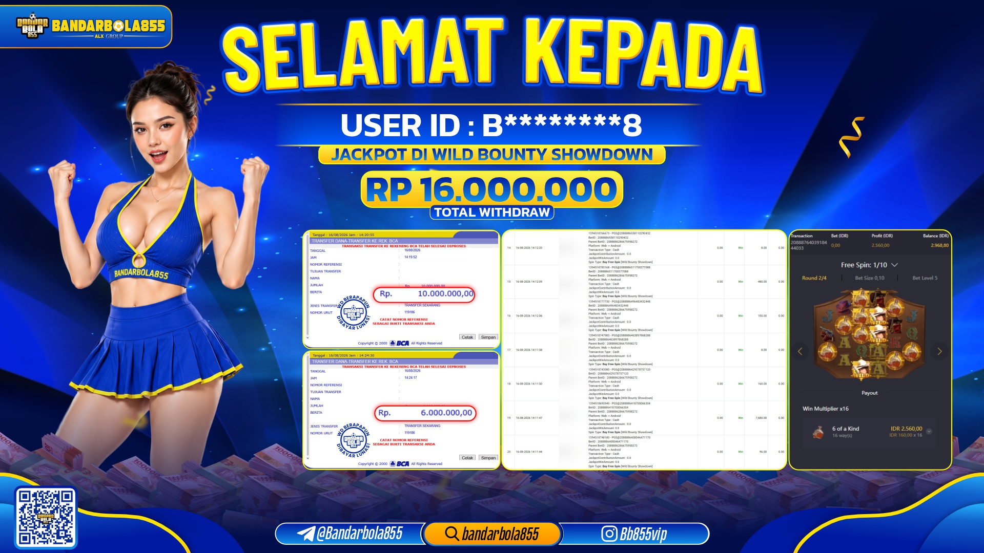 JACKPOT BANDARBOLA855 DI WILD BOUNTY SHOWDOWN Rp16.000.000, - LUNAS🎖