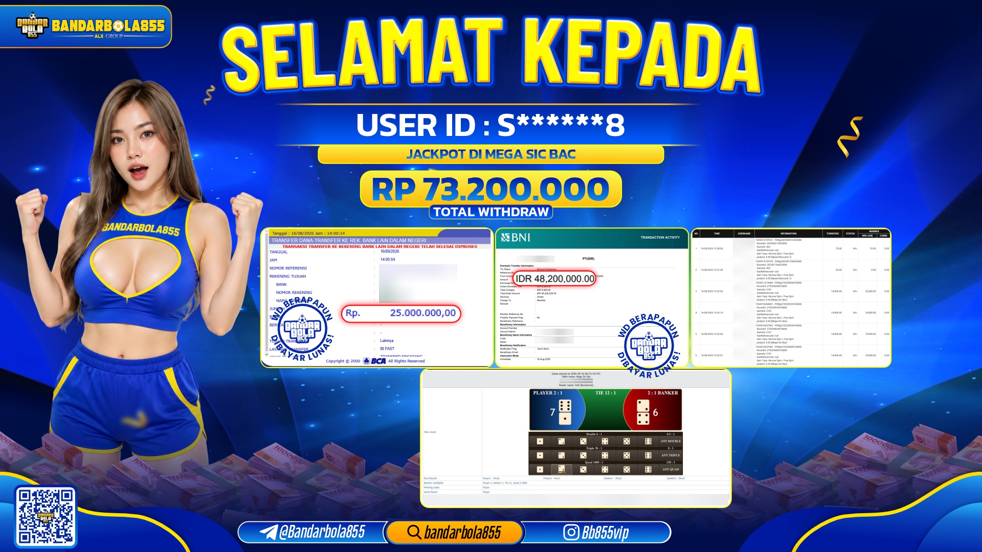 JACKPOT BANDARBOLA855 DI MEGA SIC BAC Rp73.200.000, - LUNAS🎖