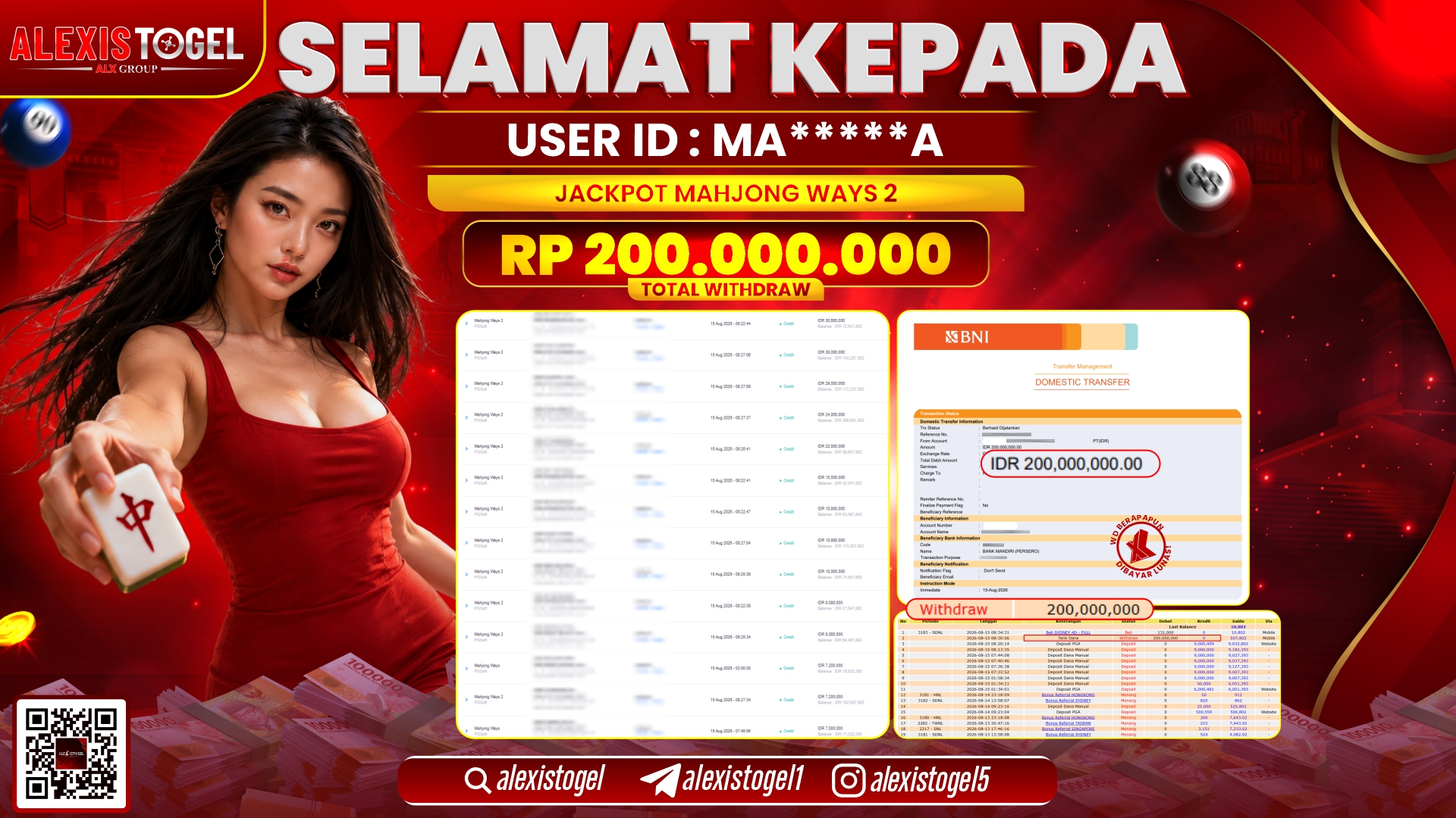 ALEXISTOGEL JACKPOT DI MAHJONG WAYS 2 RP.200.000.000,- LUNAS