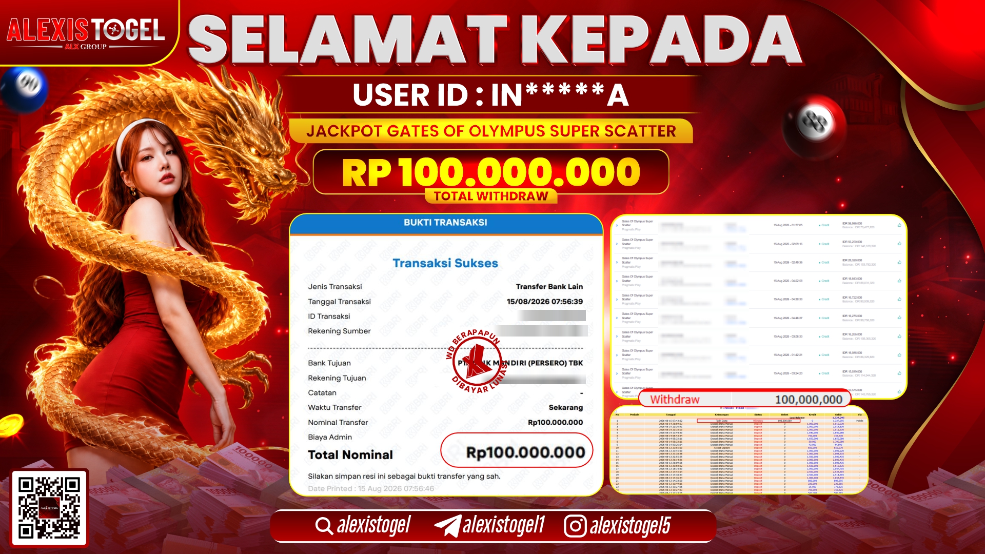 ALEXISTOGEL JACKPOT DI GATES OF OLYMPUS SUPER SCATTER RP.100.000.000,- LUNAS