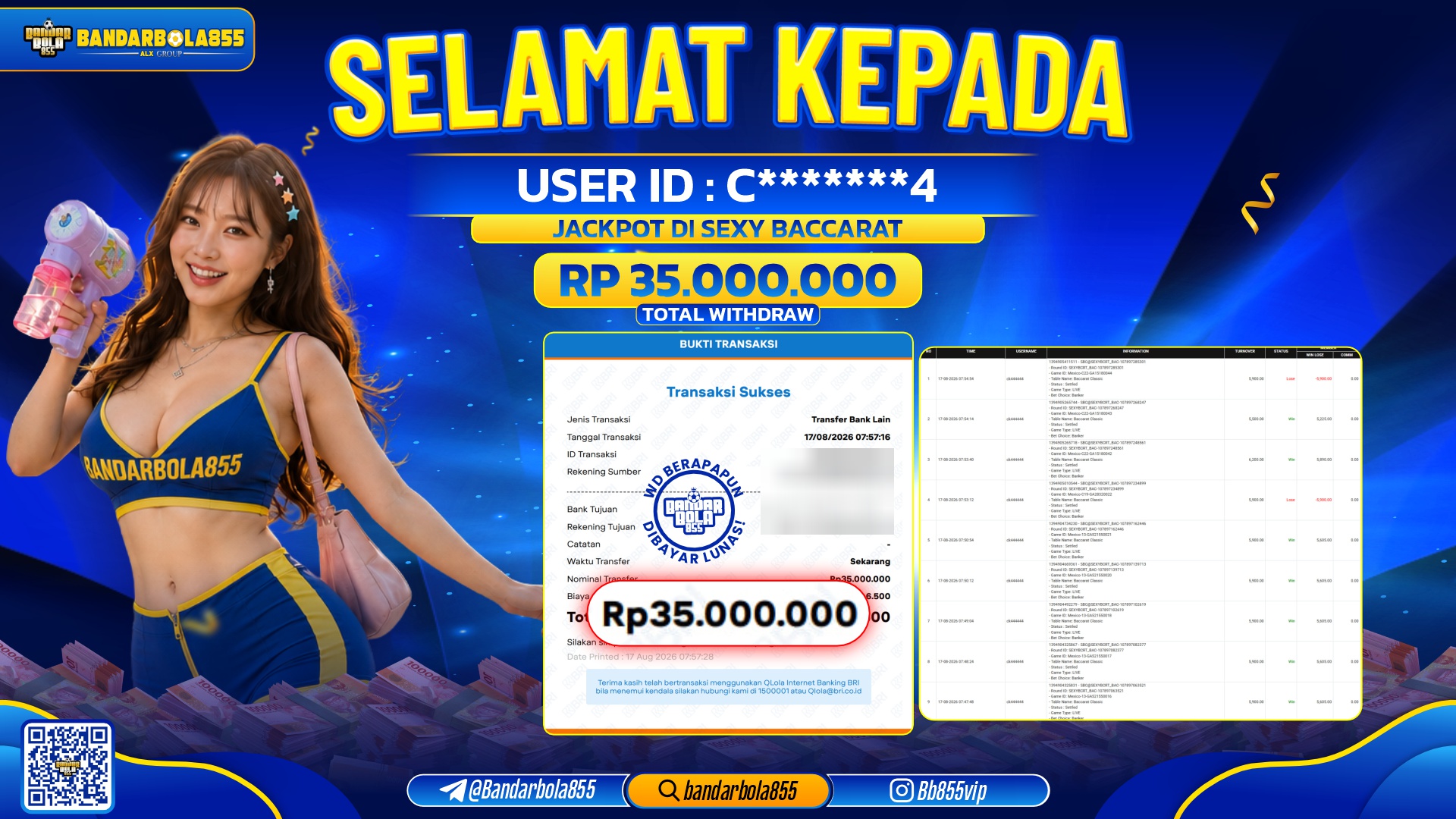 JACKPOT BANDARBOLA855 DI SEXY BACCARAT Rp35.000.000, - LUNAS🎖