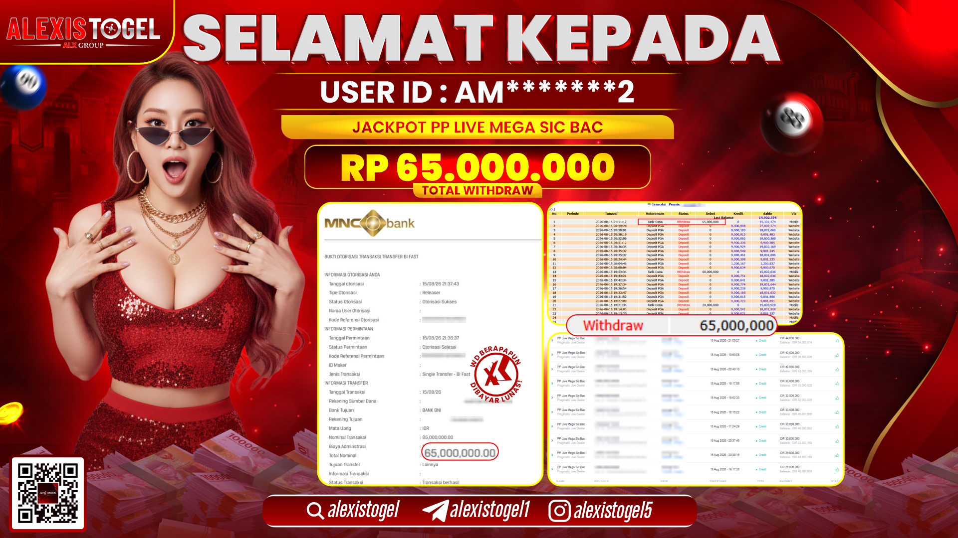 ALEXISTOGEL JACKPOT DI PP LIVE MEGA SIC BAC RP.65.000.000,- LUNAS