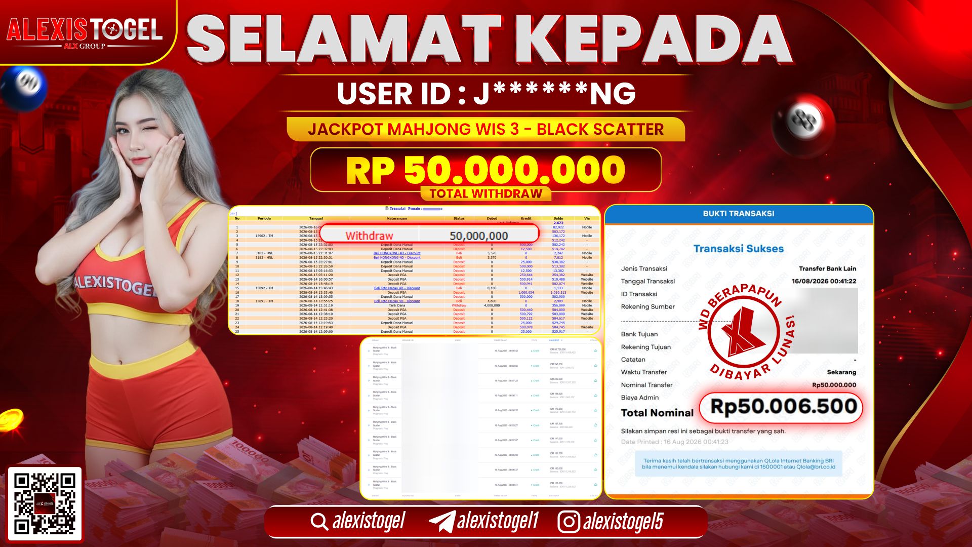 ALEXISTOGEL JACKPOT DI MAHJONG WINS 3 BLACK SCATTER RP.50.000.000,- LUNAS