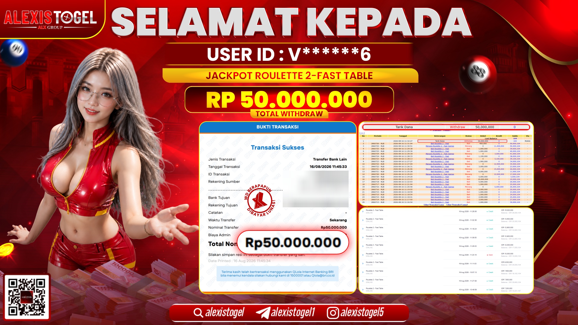 ALEXISTOGEL JACKPOT DI ROULETTE 2 FAST TABLE RP.50.000.000,- LUNAS