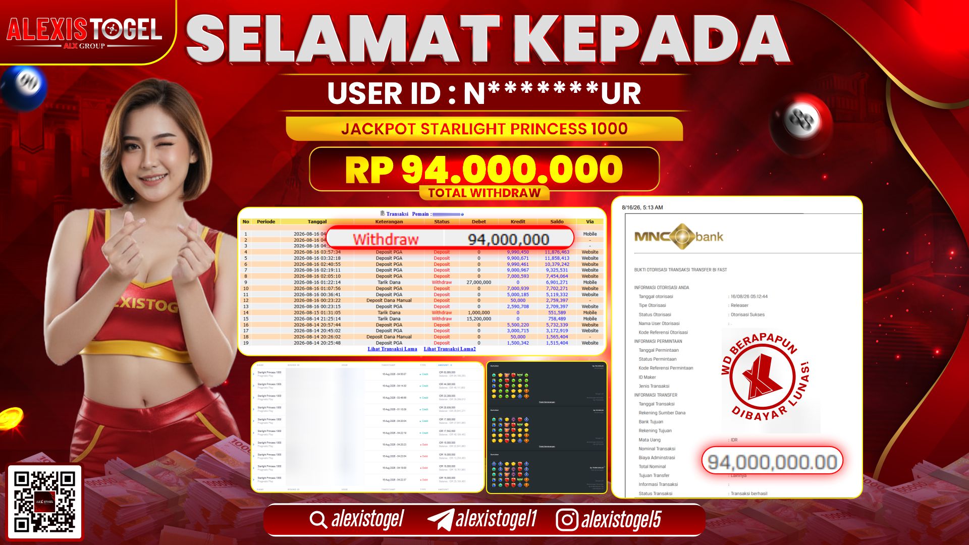 ALEXISTOGEL JACKPOT DI STARLIGHT PRINCESS 1000 RP.94.000.000,- LUNAS
