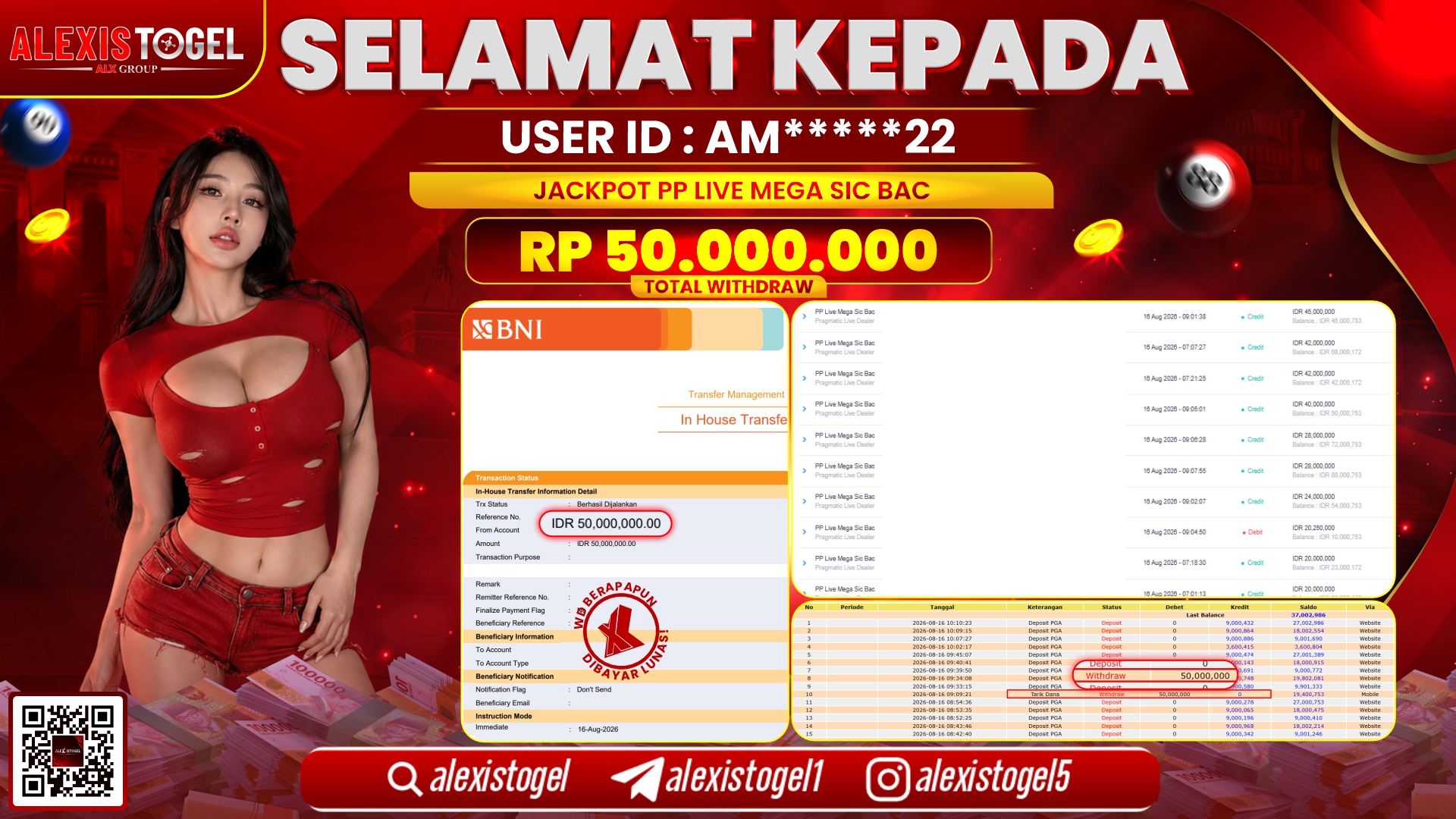 ALEXISTOGEL JACKPOT DI LIVE MEGA SIC BAC RP.50.000.000,- LUNAS