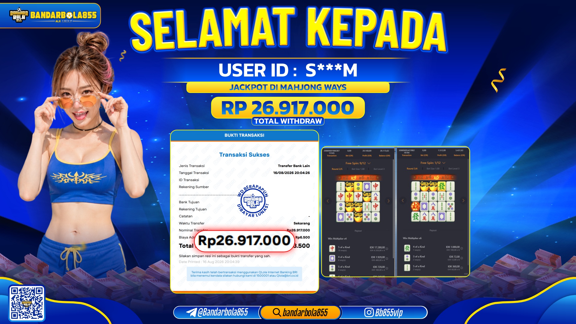 JACKPOT BANDARBOLA855 DI MAHJONG WAYS Rp26.917.000, - LUNAS🎖