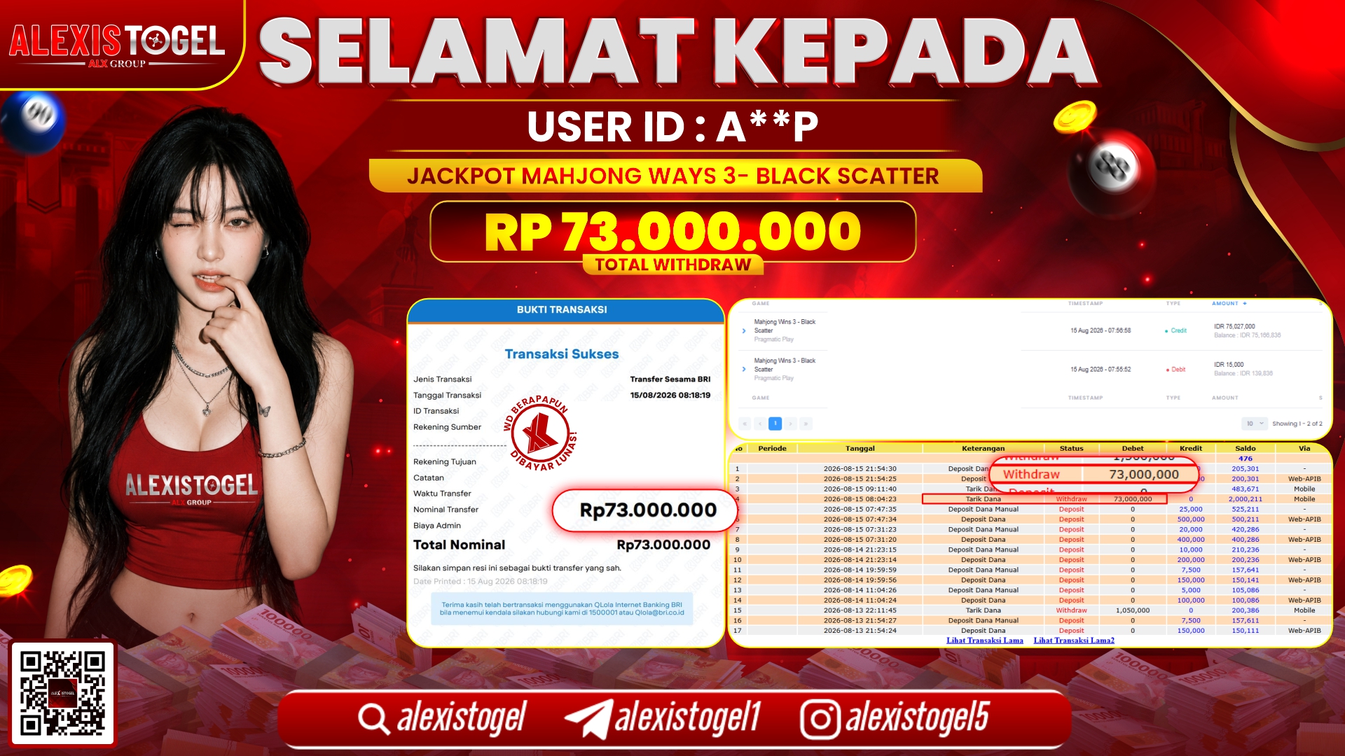 ALEXISTOGEL JACKPOT DI MAHJONG WINS 3 BLACK SCATTER RP.73.000.000,- LUNAS