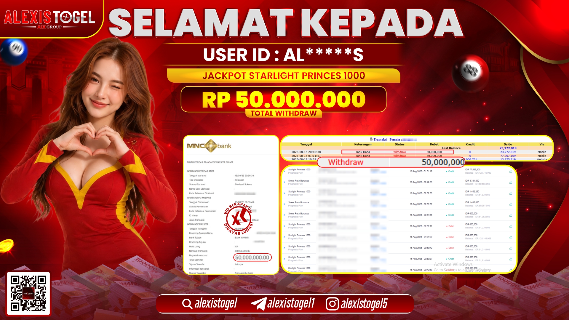 ALEXISTOGEL JACKPOT DI STARLIGHT PRINCESS 1000 RP.50.000.000,- LUNAS
