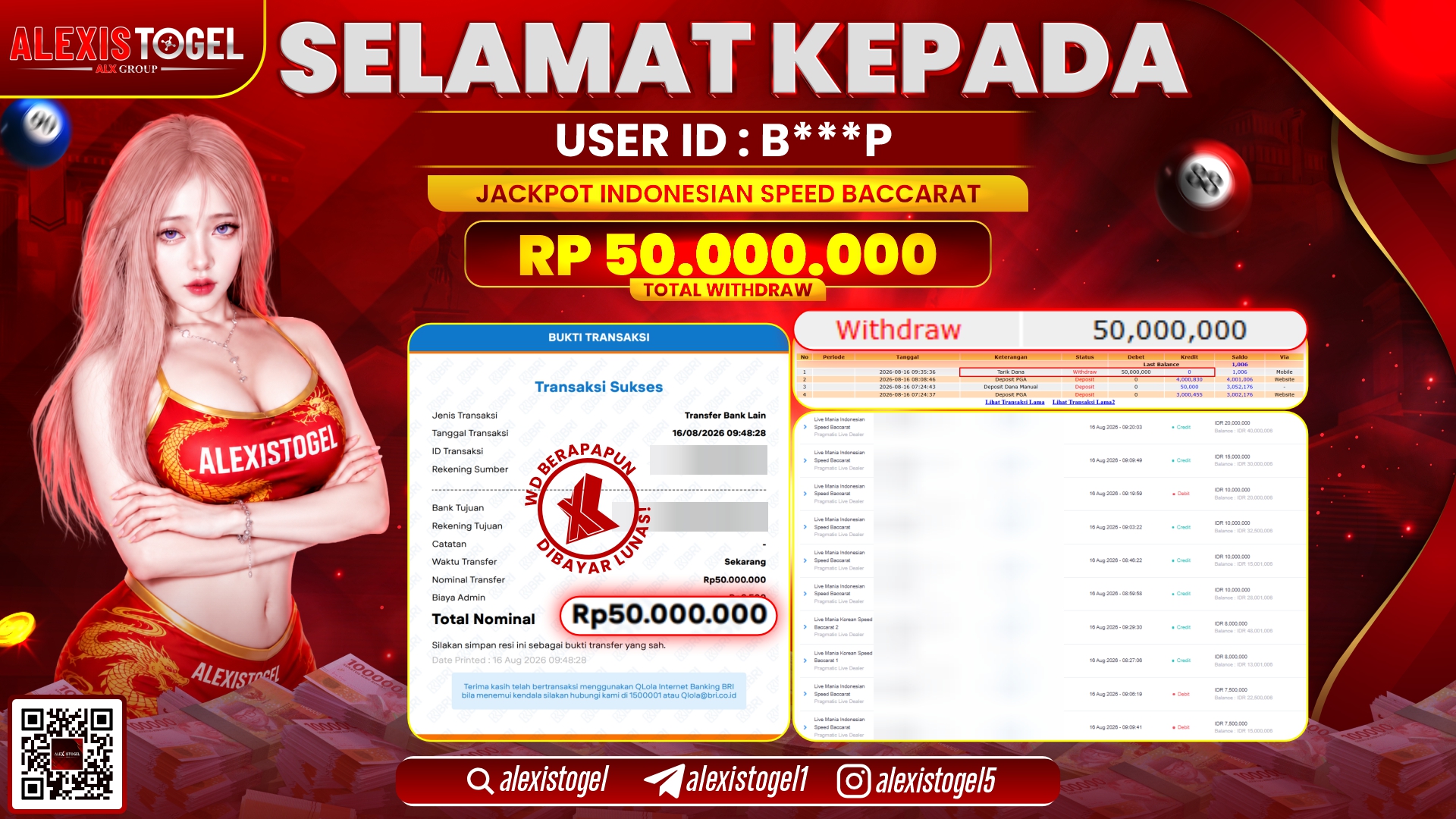 ALEXISTOGEL JACKPOT DI INDONESIAN SPEED BACCARAT RP.50.000.000,- LUNAS