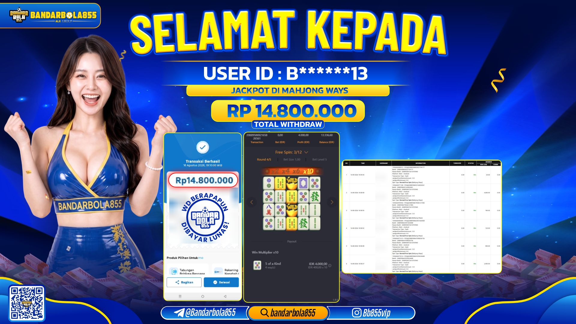 JACKPOT BANDARBOLA855 DI MAHJONG WAYS Rp14.800.000, - LUNAS🎖