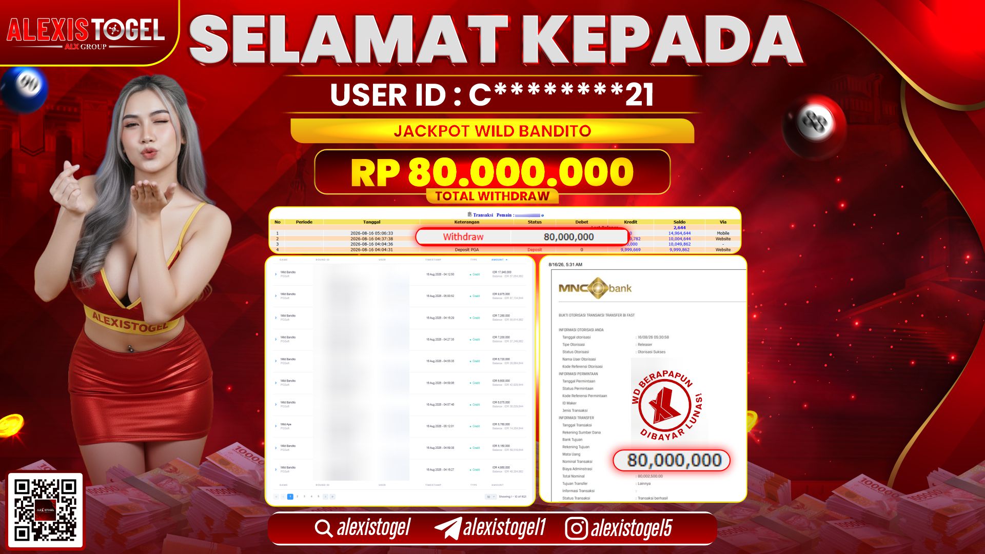 ALEXISTOGEL JACKPOT DI WILD BANDITO RP.80.000.000,- LUNAS