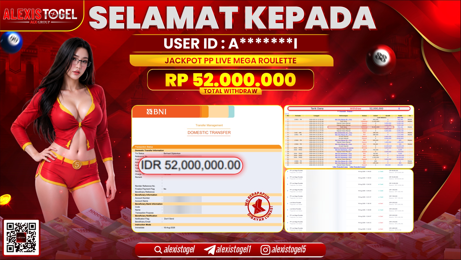 ALEXISTOGEL JACKPOT DI PP LIVE MEGA ROULETTE RP.52.000.000,- LUNAS