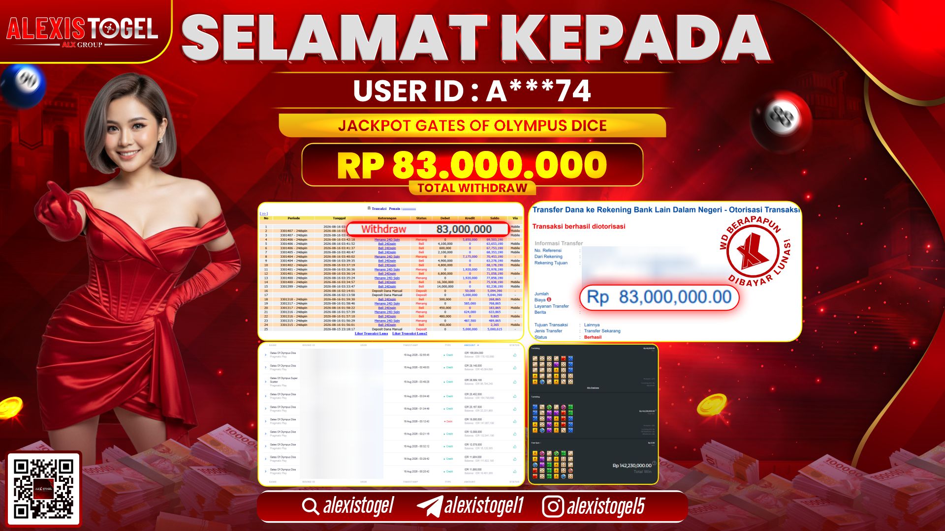 ALEXISTOGEL JACKPOT DI GATES OF OLYMPUS DICE RP.83.000.000,- LUNAS