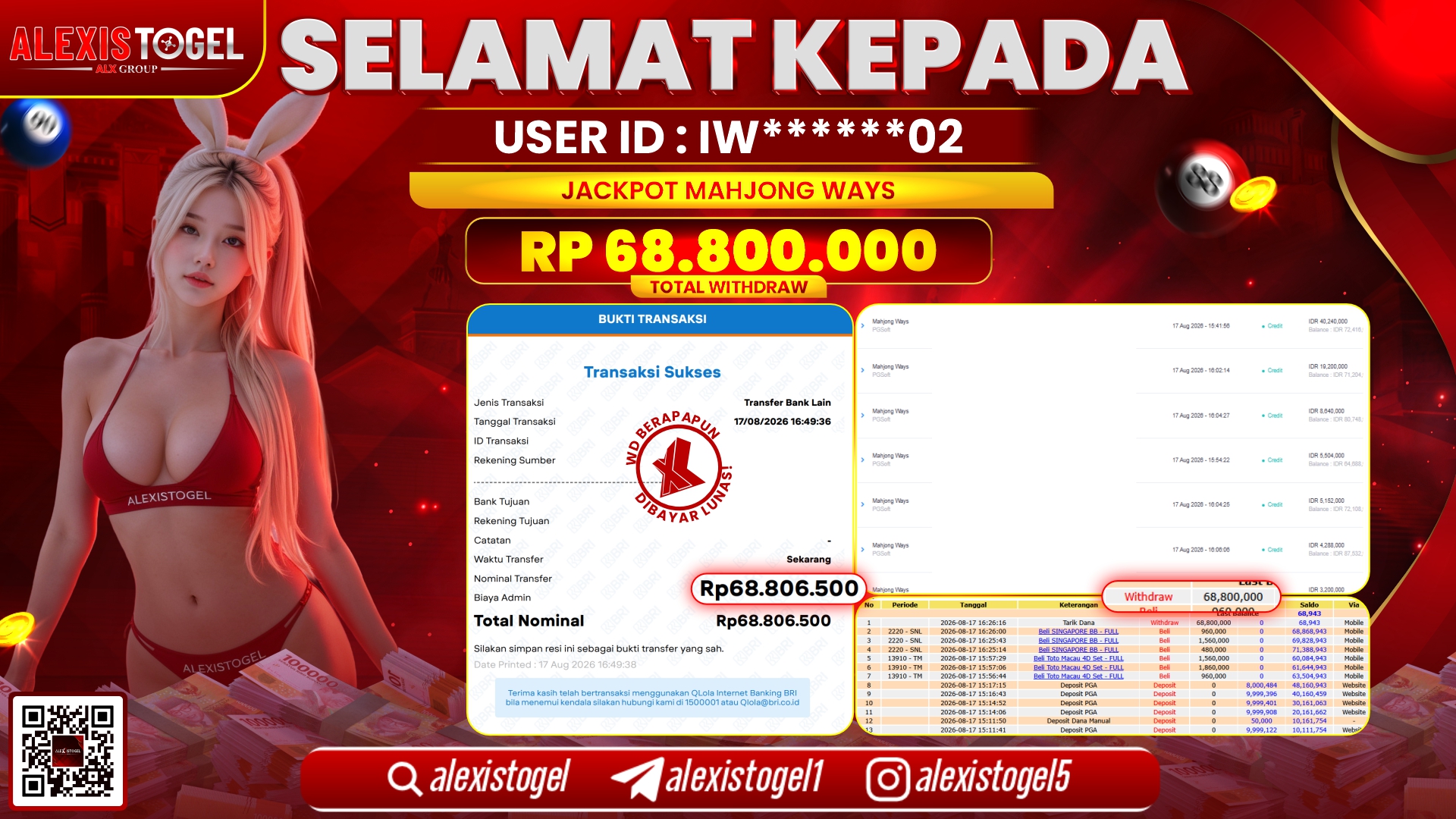 ALEXISTOGEL JACKPOT DI MAHJONG WAYS RP.68.800.000,- LUNAS